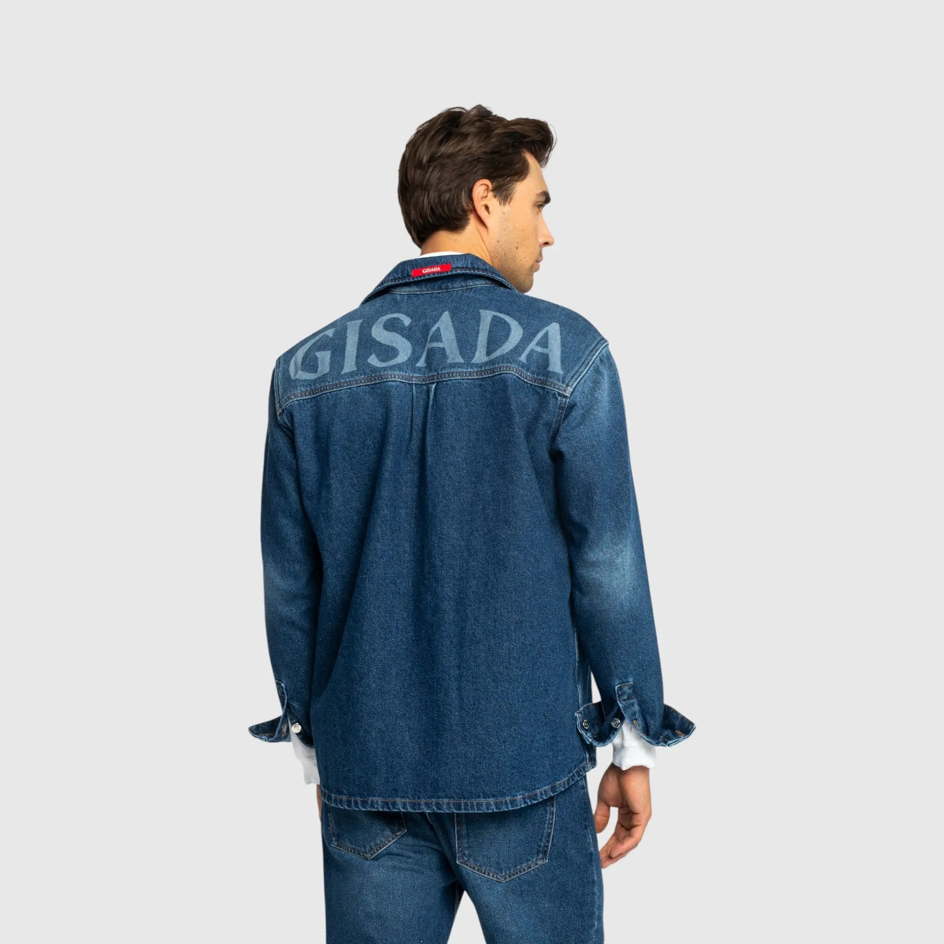 Oversized Denim Shirt with Gisada Logo and Mini Label Patch - Gisada.com