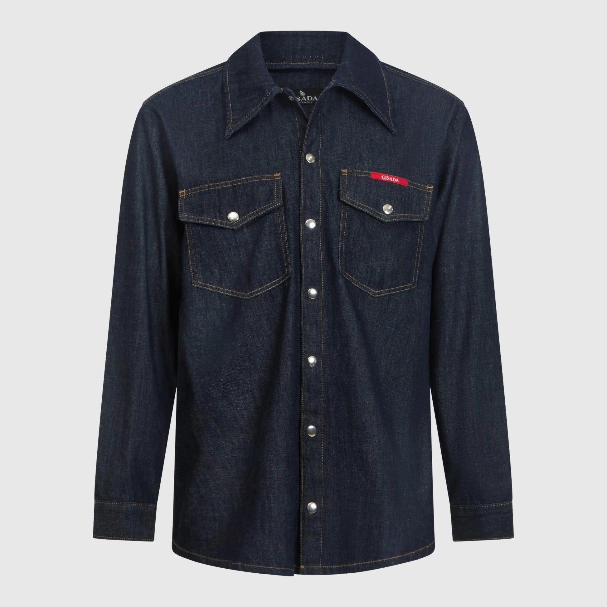 Oversized Denim Shirt with Mini Label Patch Gisada Denim