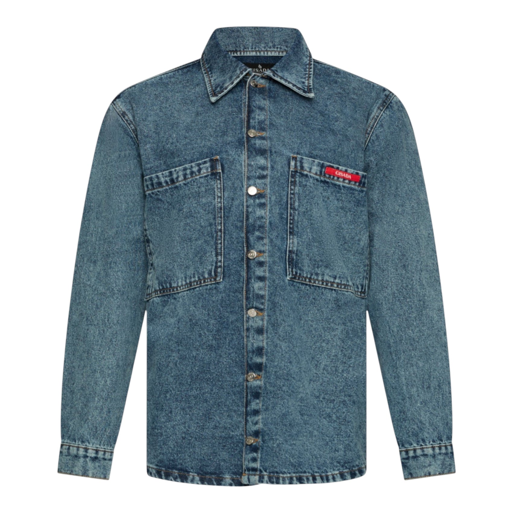 Oversized Denim Shirt with Mini Label Patch Gisada Denim