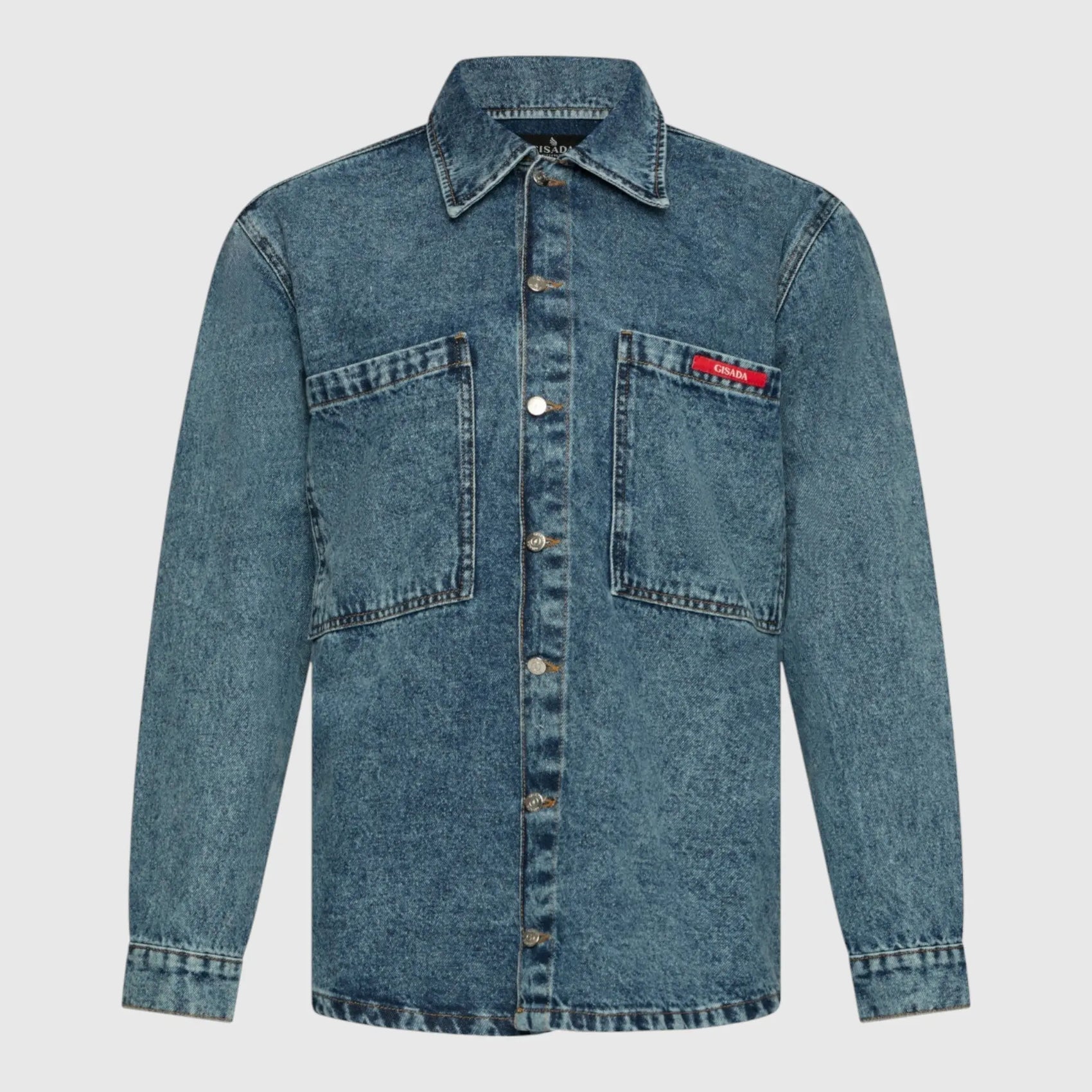 Oversized Denim Shirt with Mini Label Patch - Gisada.com