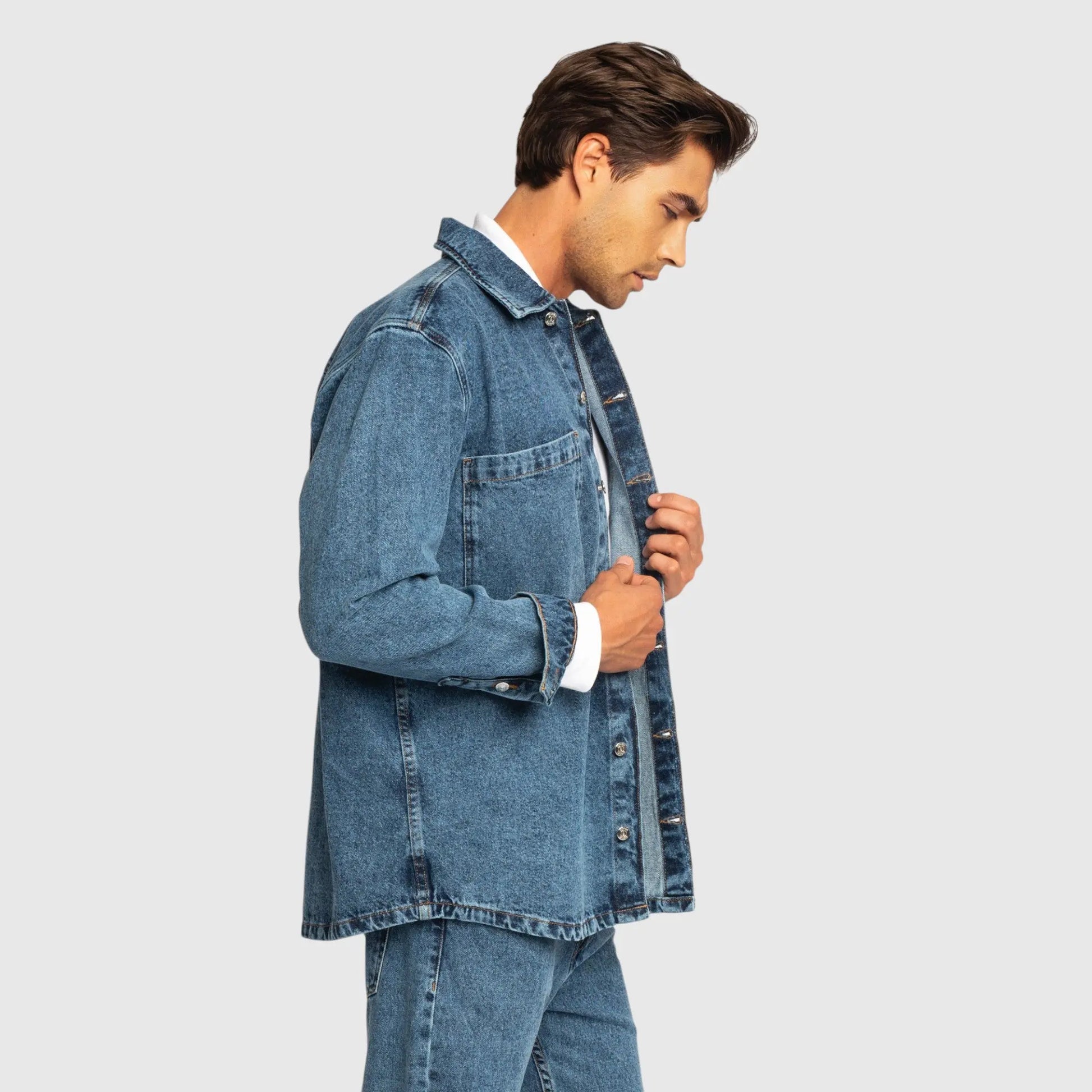Oversized Denim Shirt with Mini Label Patch - Gisada.com