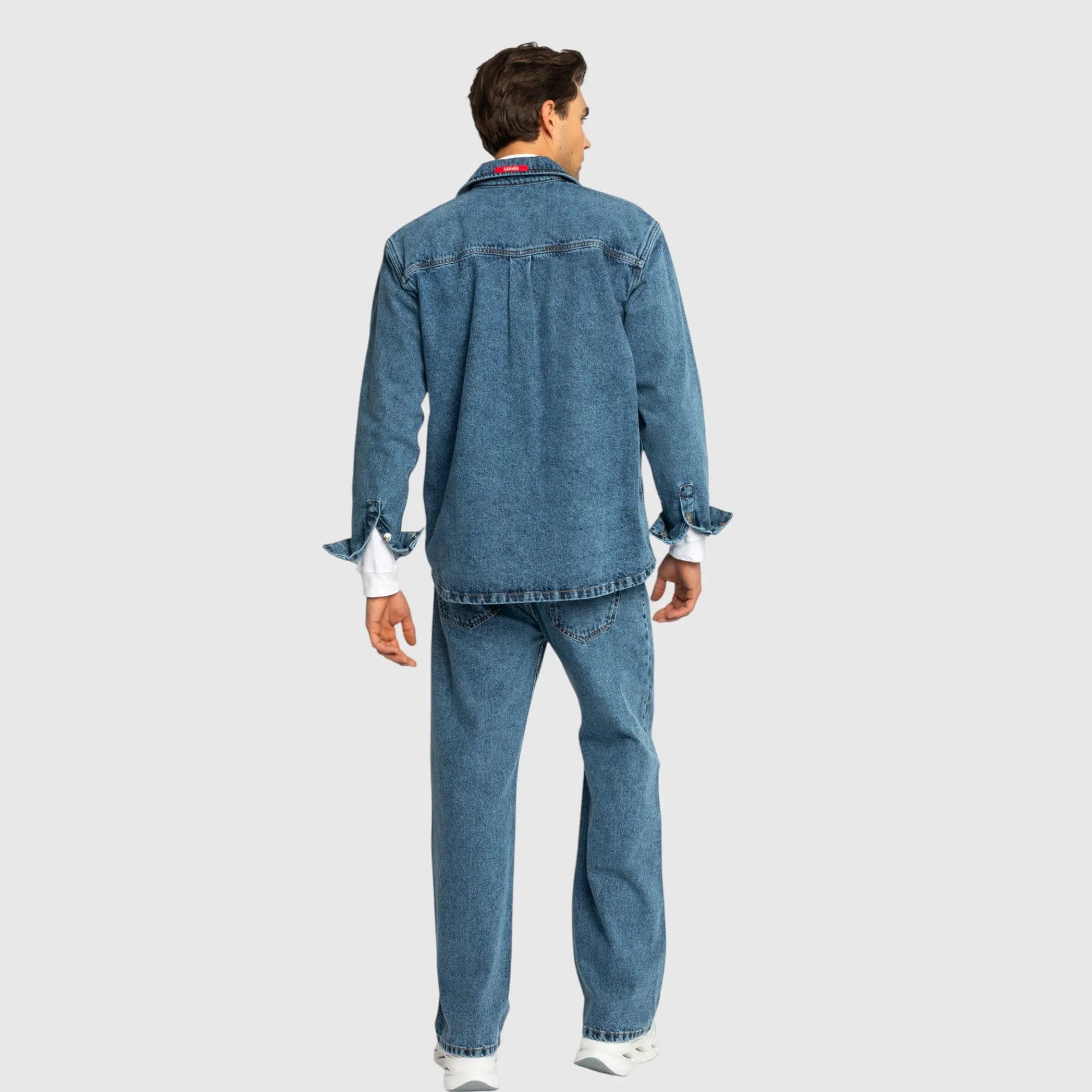 Oversized Denim Shirt with Mini Label Patch - Gisada.com