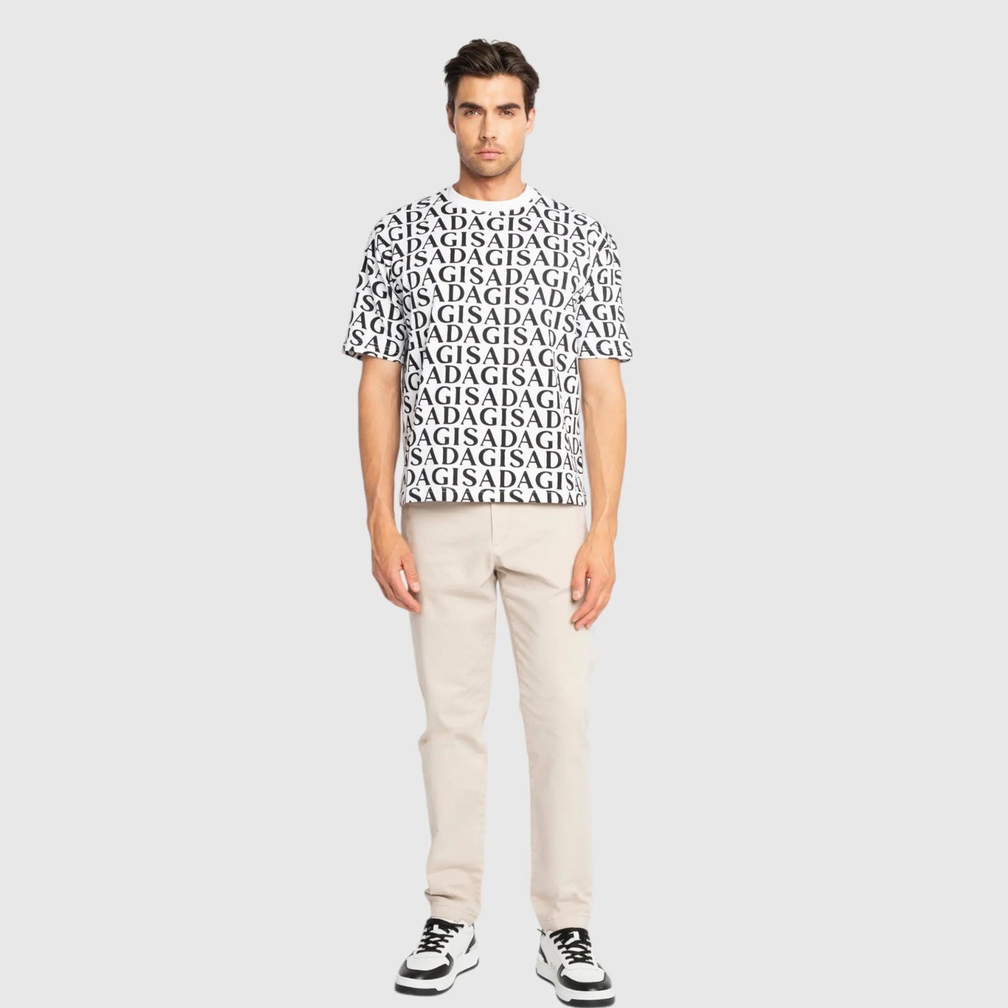 Oversized T-Shirt in Heavy Cotton with Allover Print - Gisada.com