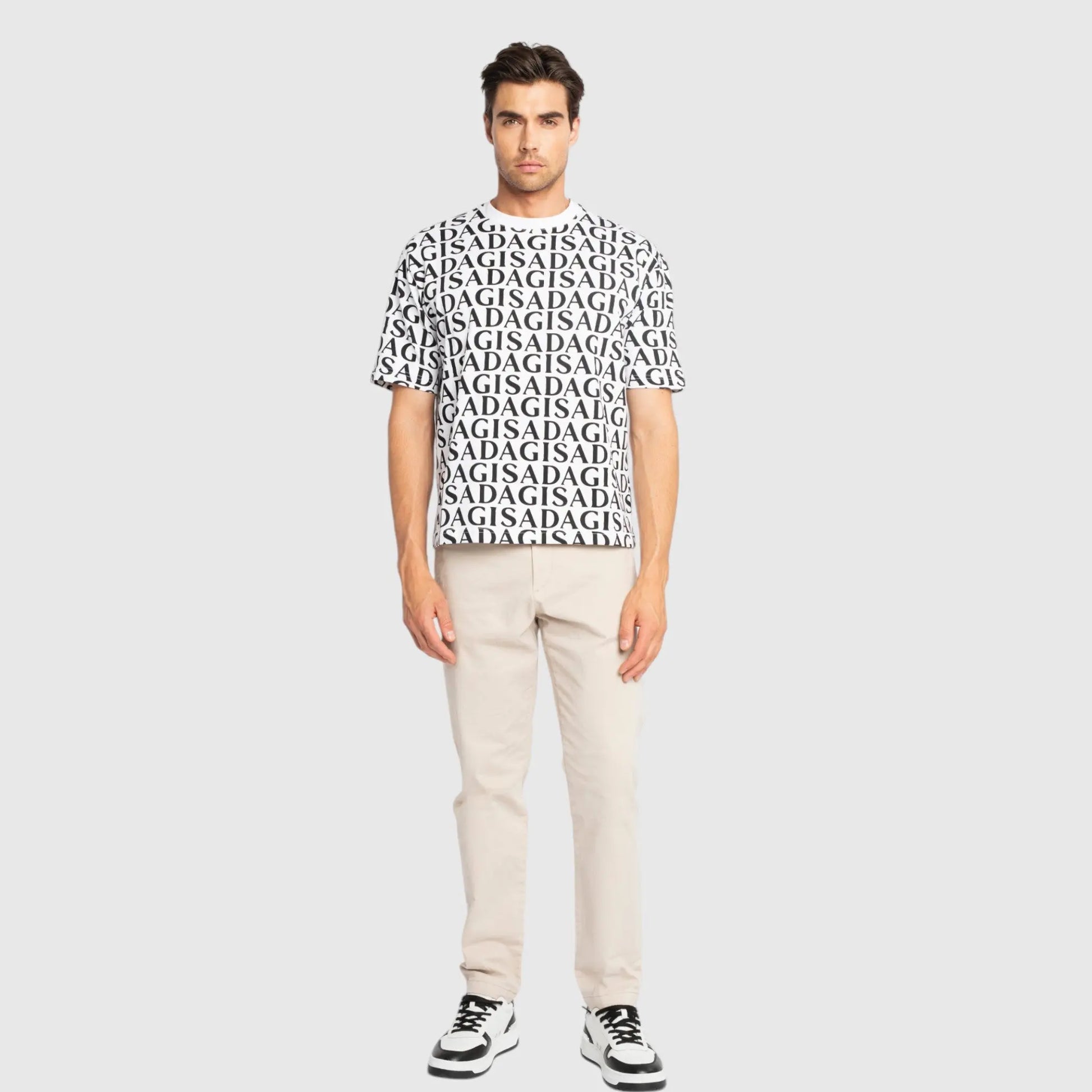 Oversized T-Shirt in Heavy Cotton with Allover Print - Gisada.com