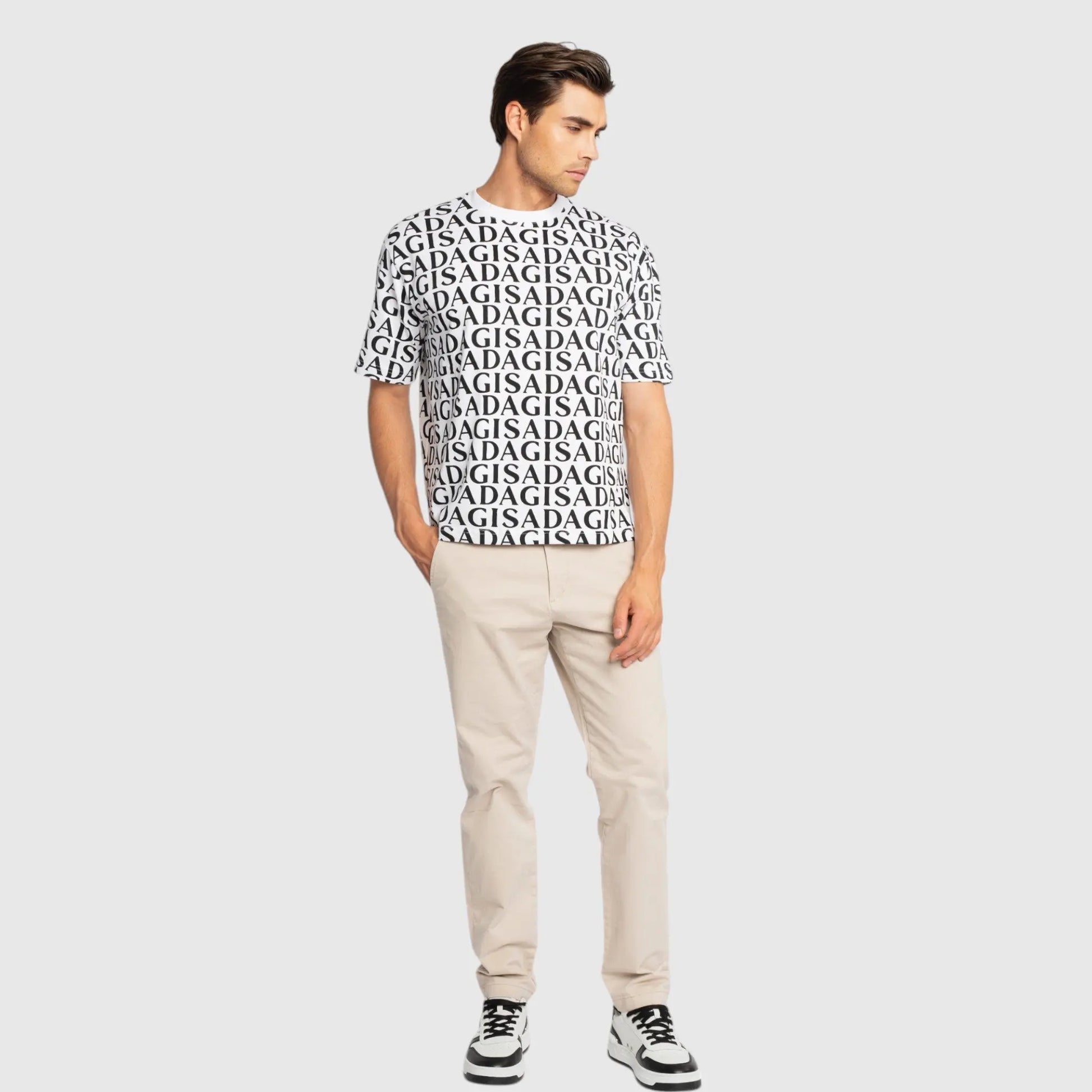 Oversized T-Shirt in Heavy Cotton with Allover Print - Gisada.com