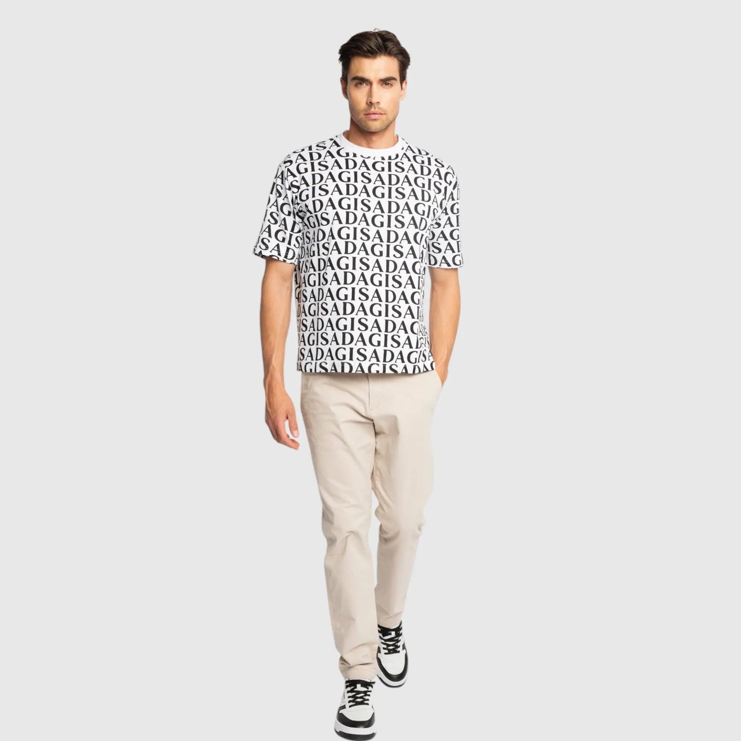 Oversized T-Shirt in Heavy Cotton with Allover Print - Gisada.com