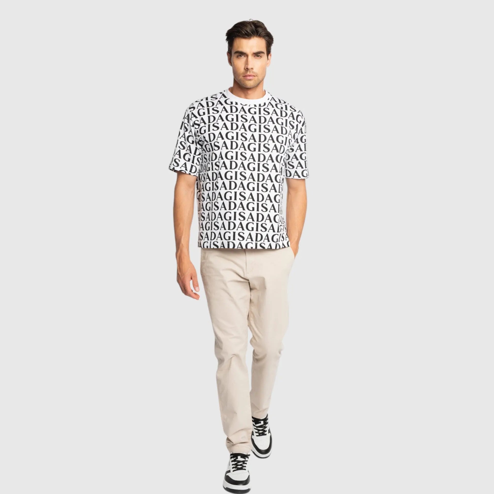 Oversized T-Shirt in Heavy Cotton with Allover Print - Gisada.com