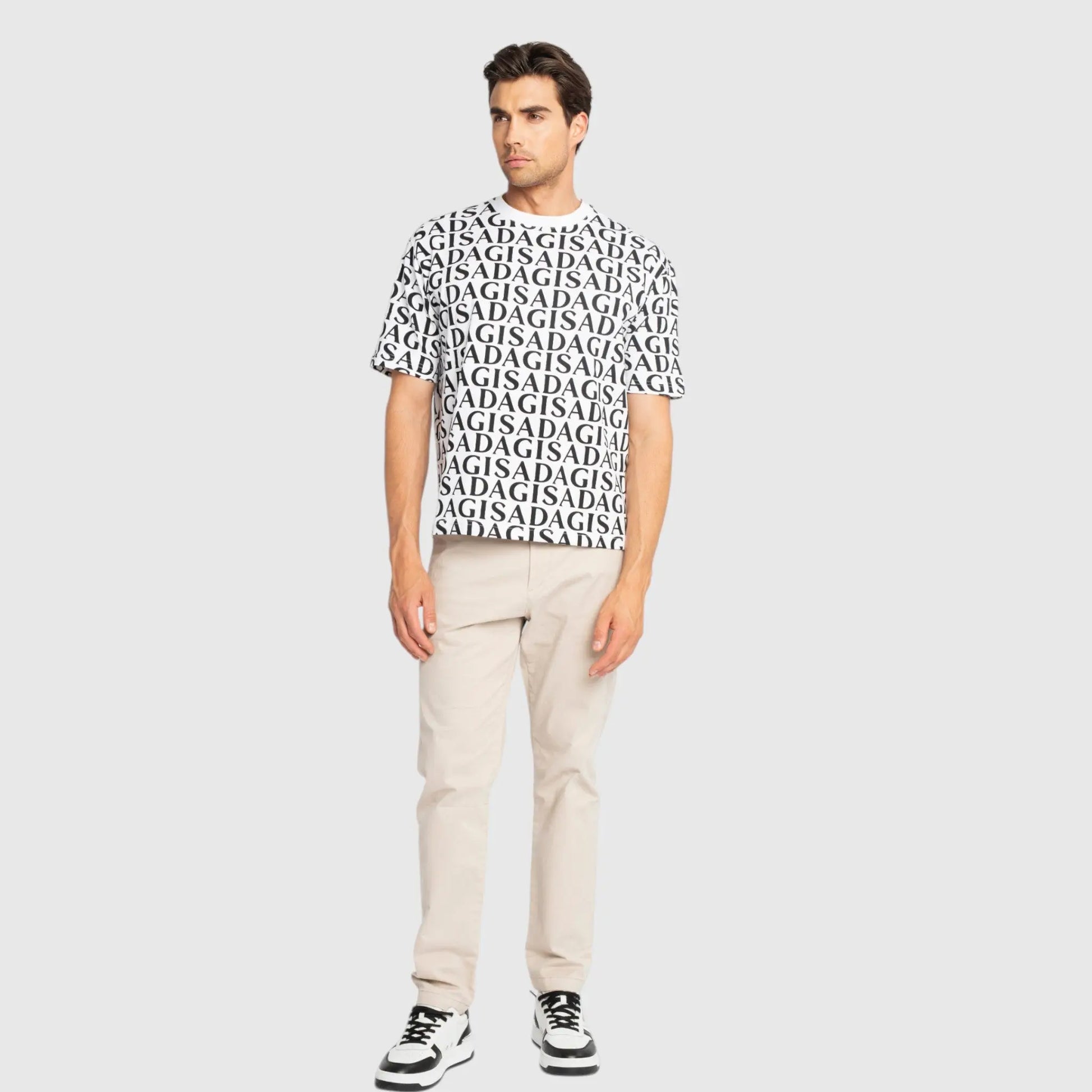 Oversized T-Shirt in Heavy Cotton with Allover Print - Gisada.com