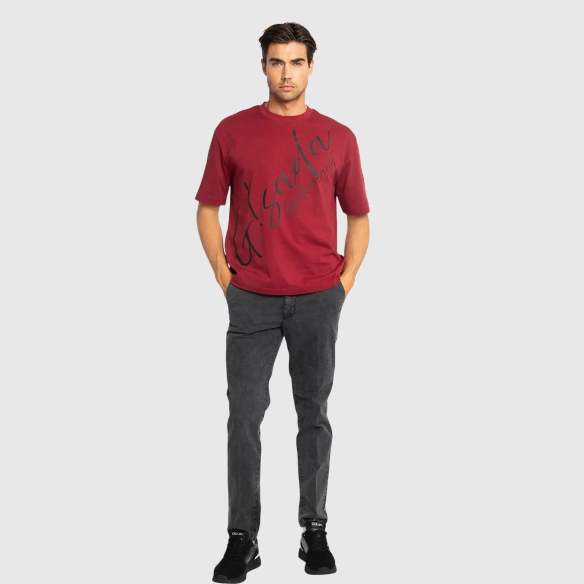 Oversized T-Shirt in Heavy Cotton with Cursive Print - Gisada.com