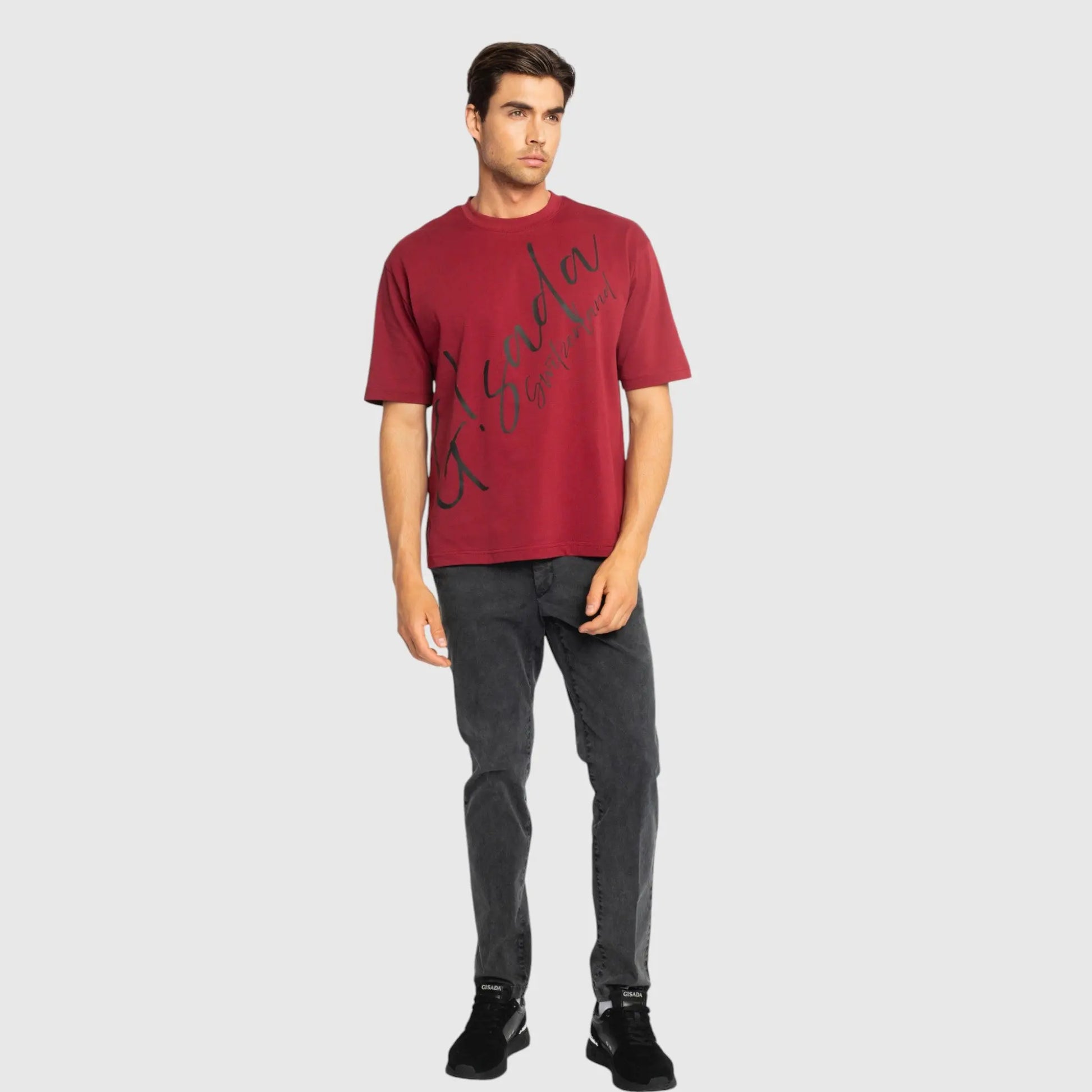 Oversized T-Shirt in Heavy Cotton with Cursive Print - Gisada.com