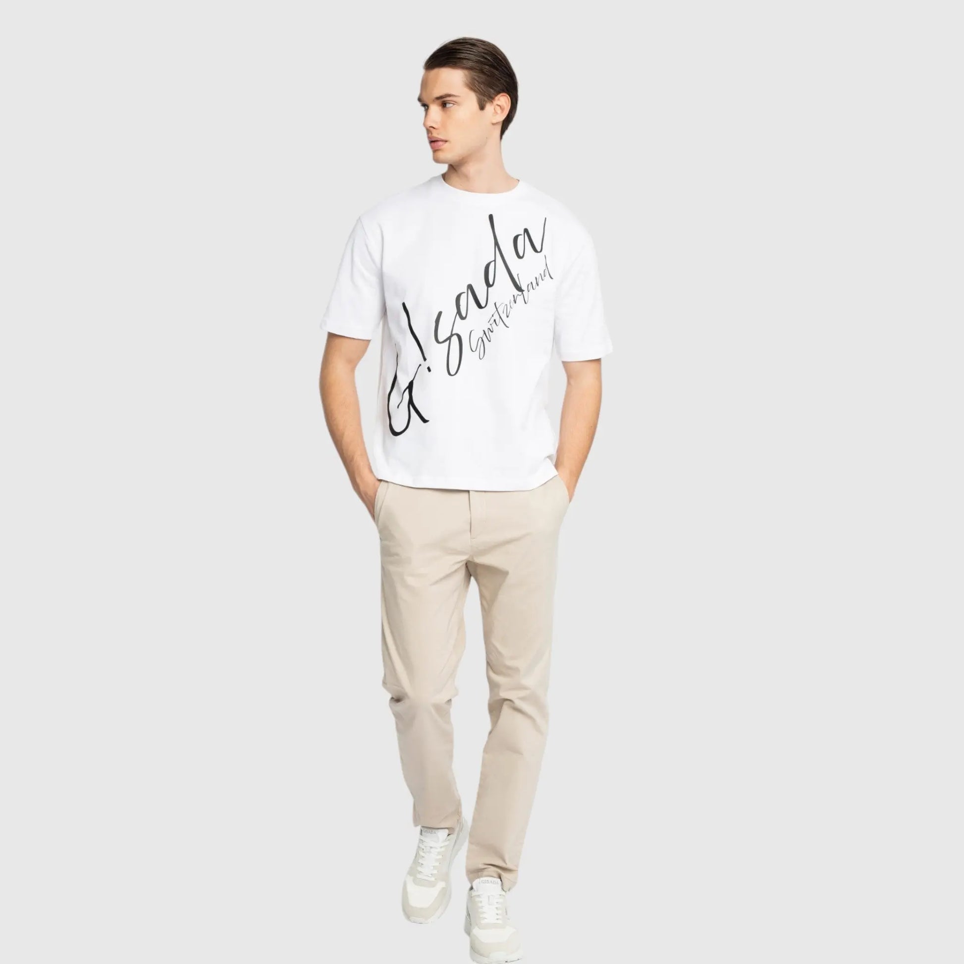 Oversized T-Shirt in Heavy Cotton with Cursive Print - Gisada.com