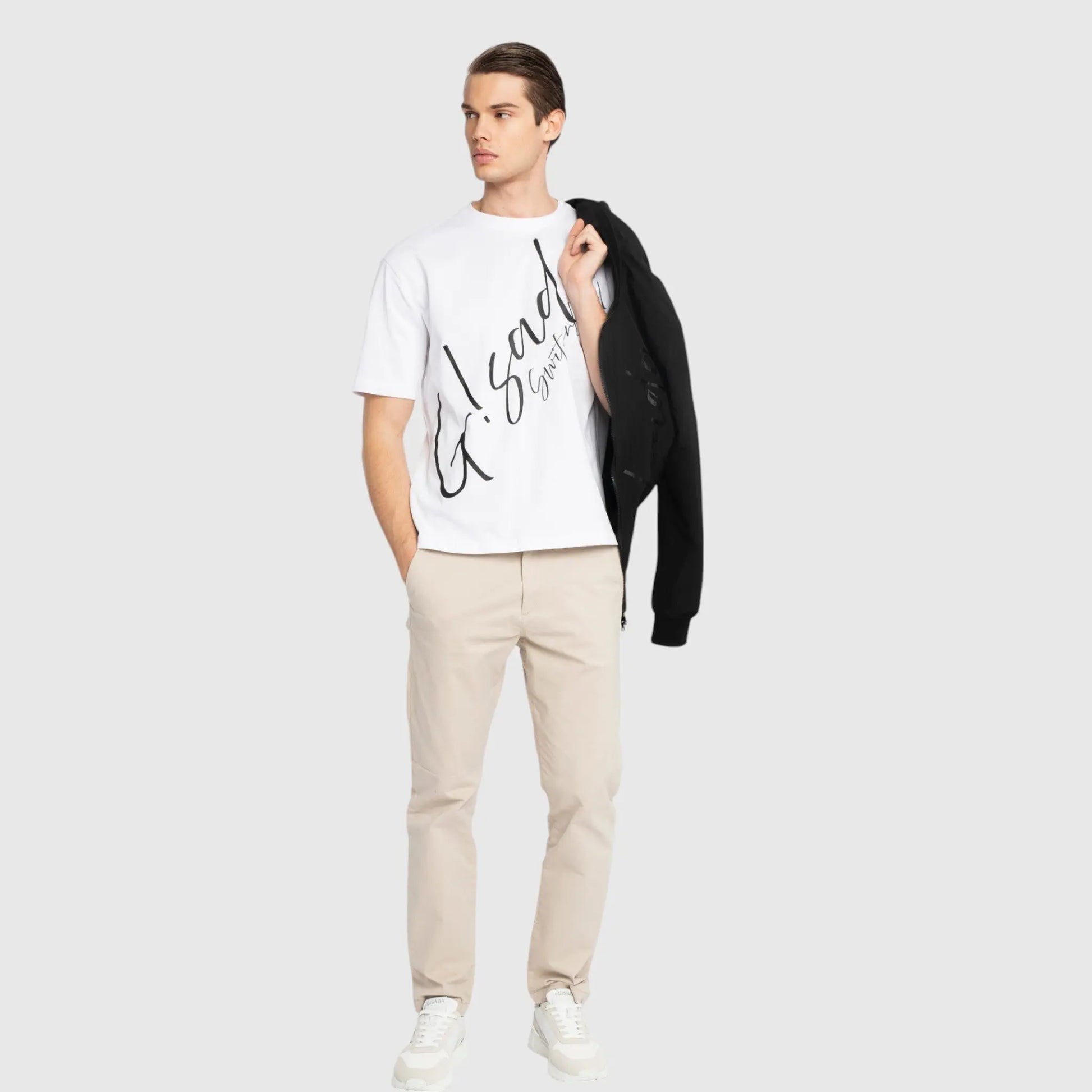 Oversized T-Shirt in Heavy Cotton with Cursive Print - Gisada.com