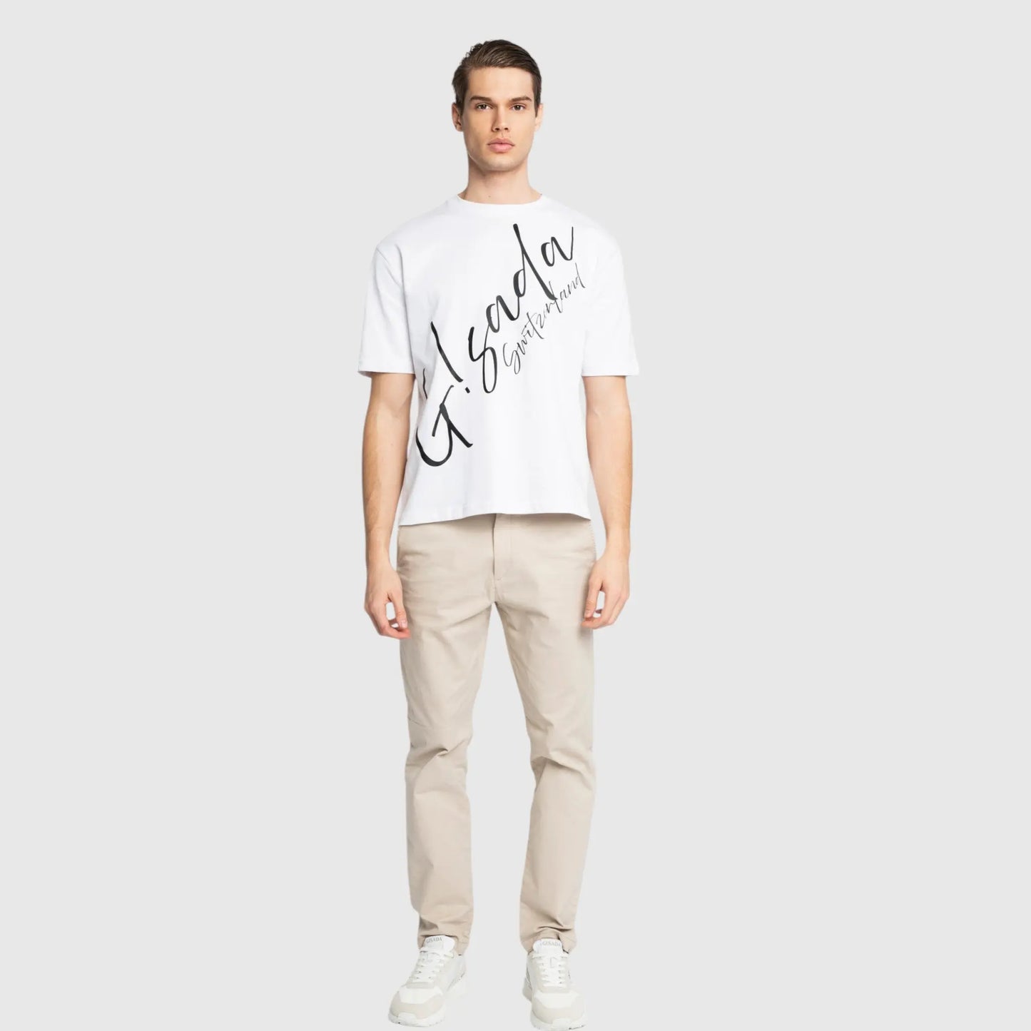 Oversized T-Shirt in Heavy Cotton with Cursive Print - Gisada.com