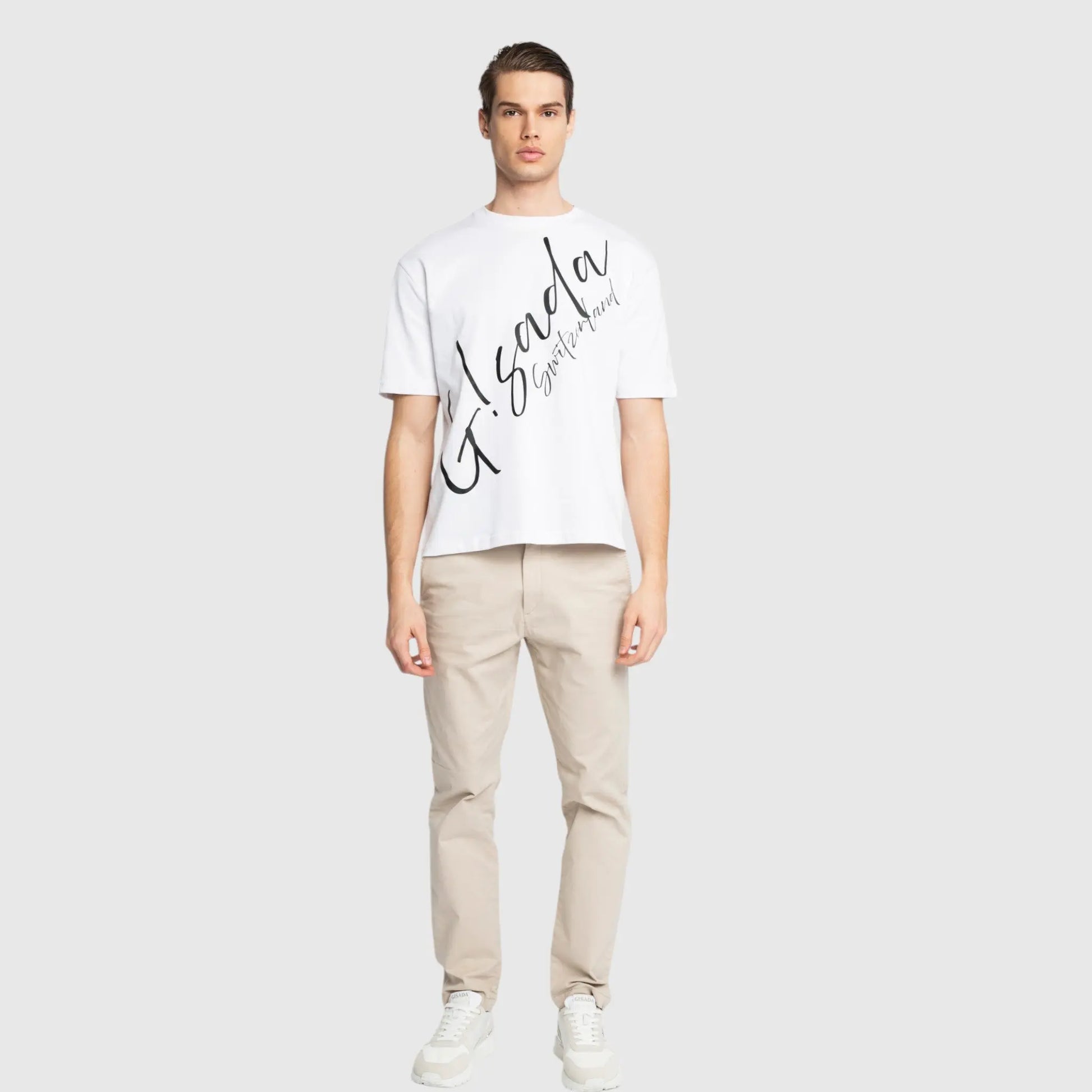 Oversized T-Shirt in Heavy Cotton with Cursive Print - Gisada.com