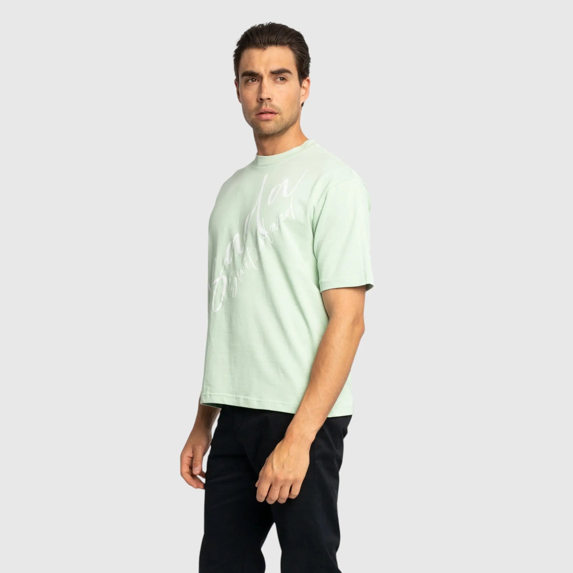 Oversized T-Shirt in Heavy Cotton with Cursive Print - Gisada.com