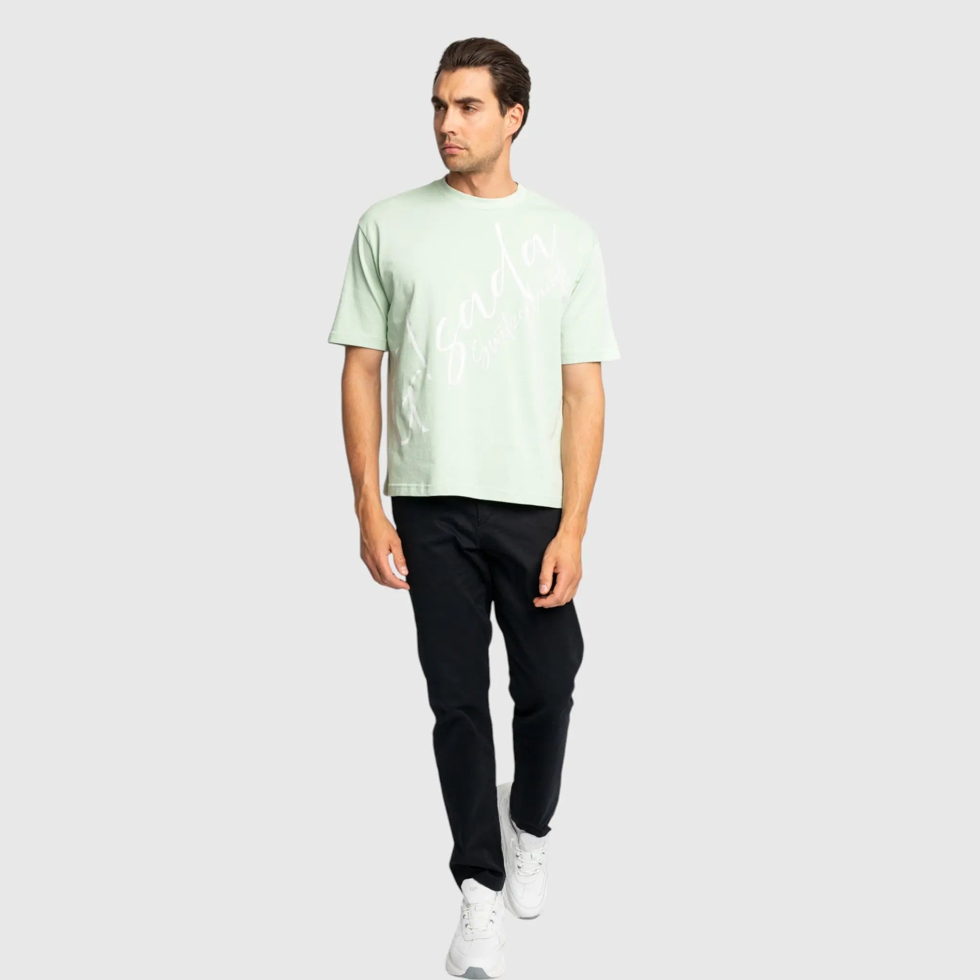 Oversized T-Shirt in Heavy Cotton with Cursive Print - Gisada.com