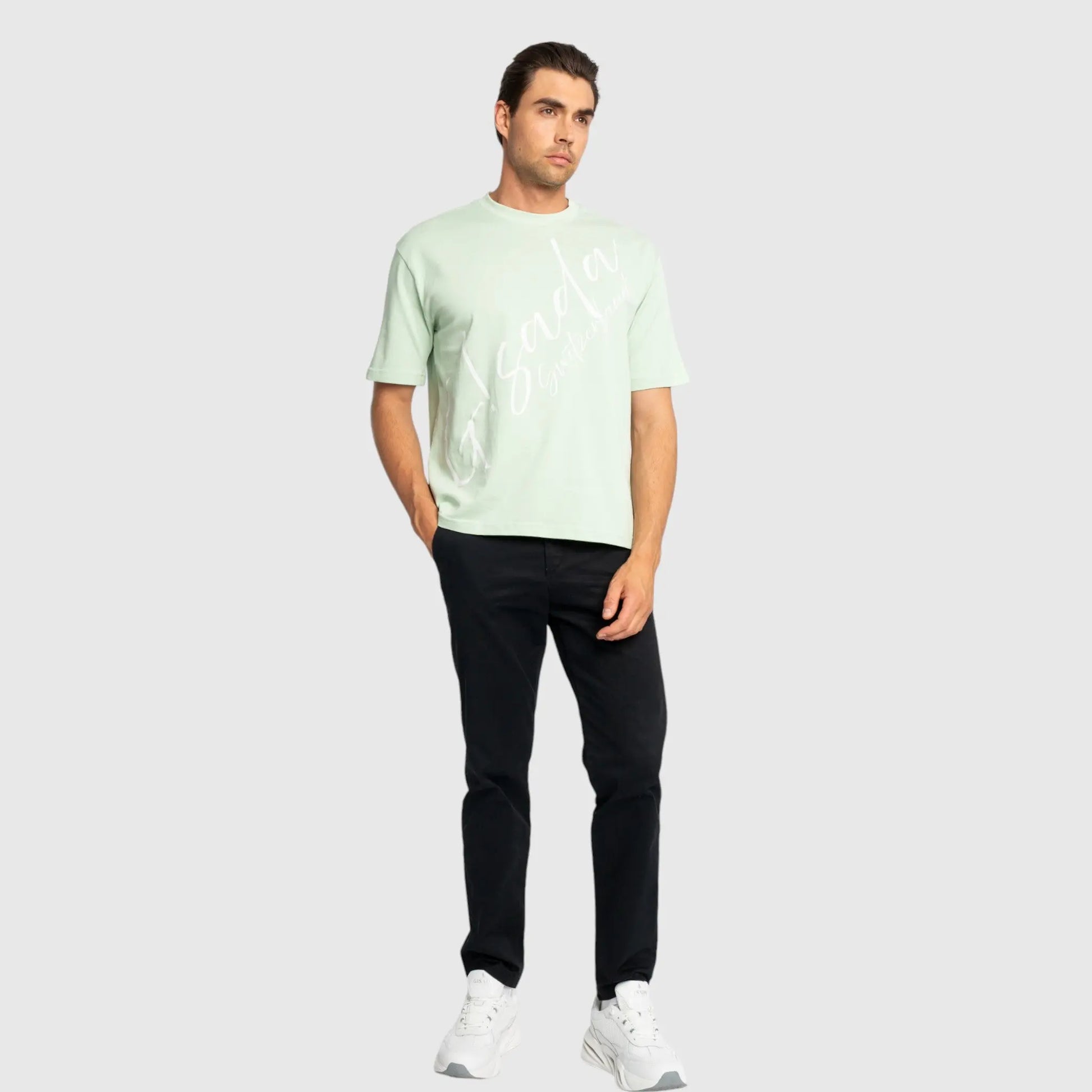 Oversized T-Shirt in Heavy Cotton with Cursive Print - Gisada.com