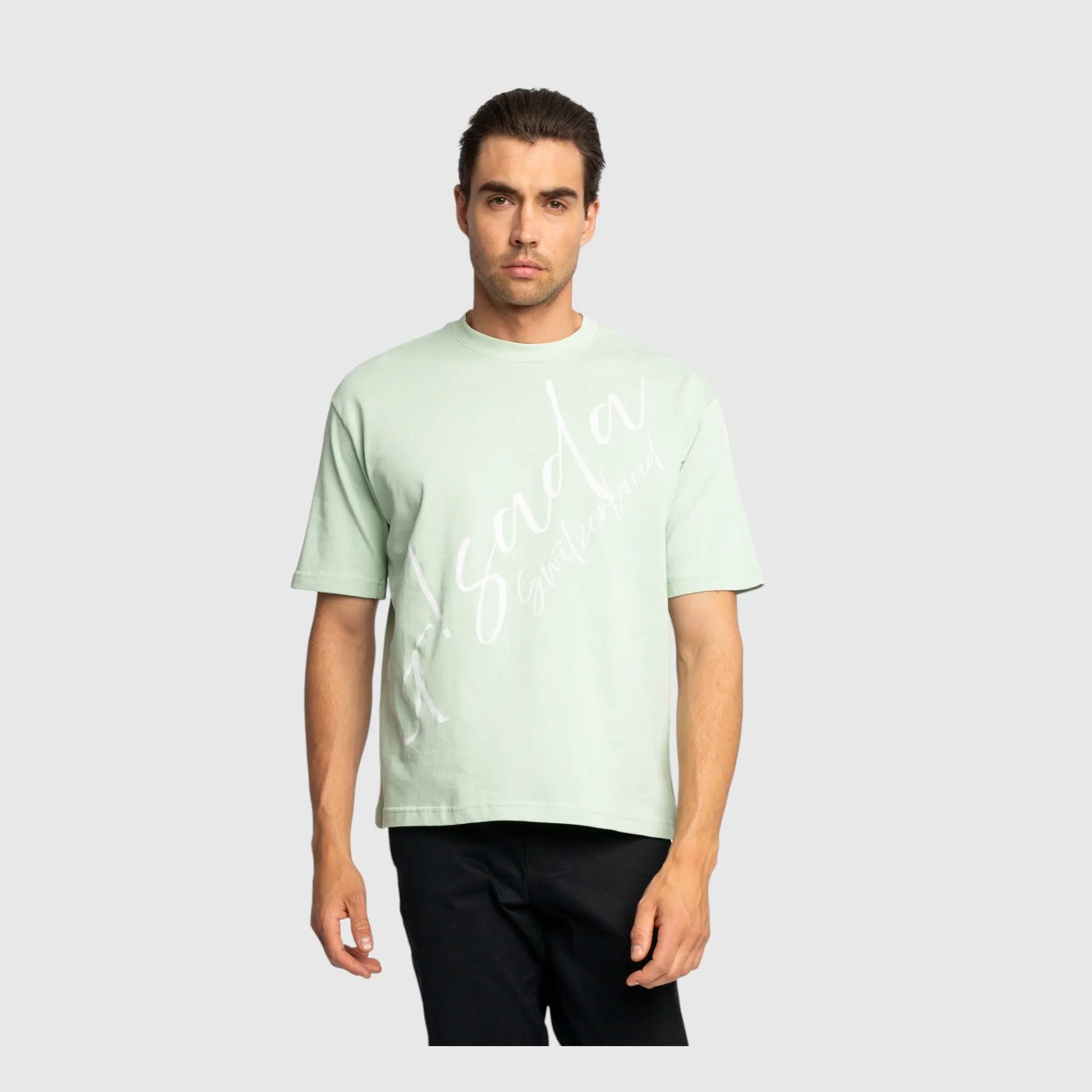 Oversized T-Shirt in Heavy Cotton with Cursive Print - Gisada.com
