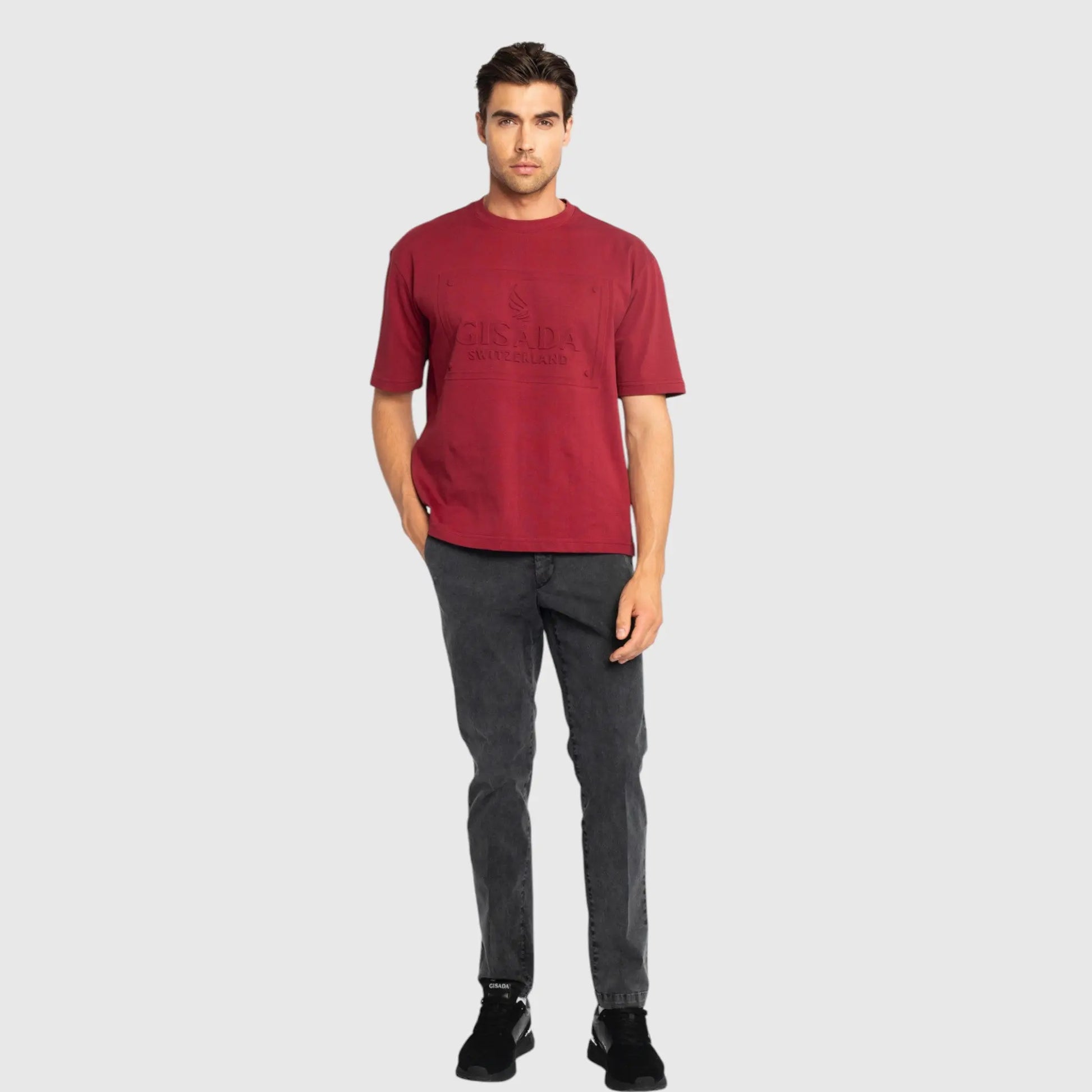 Oversized T-Shirt in Heavy Cotton with Embossed Logo - Gisada.com