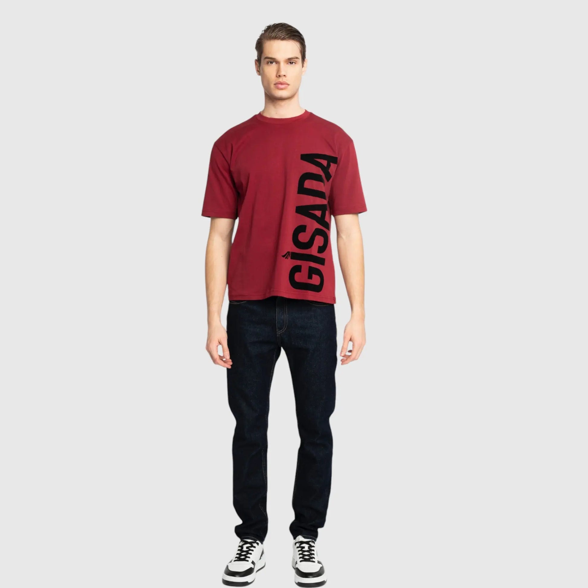 Oversized T-Shirt in Heavy Cotton with Large Side Logo Flock Print - Gisada.com