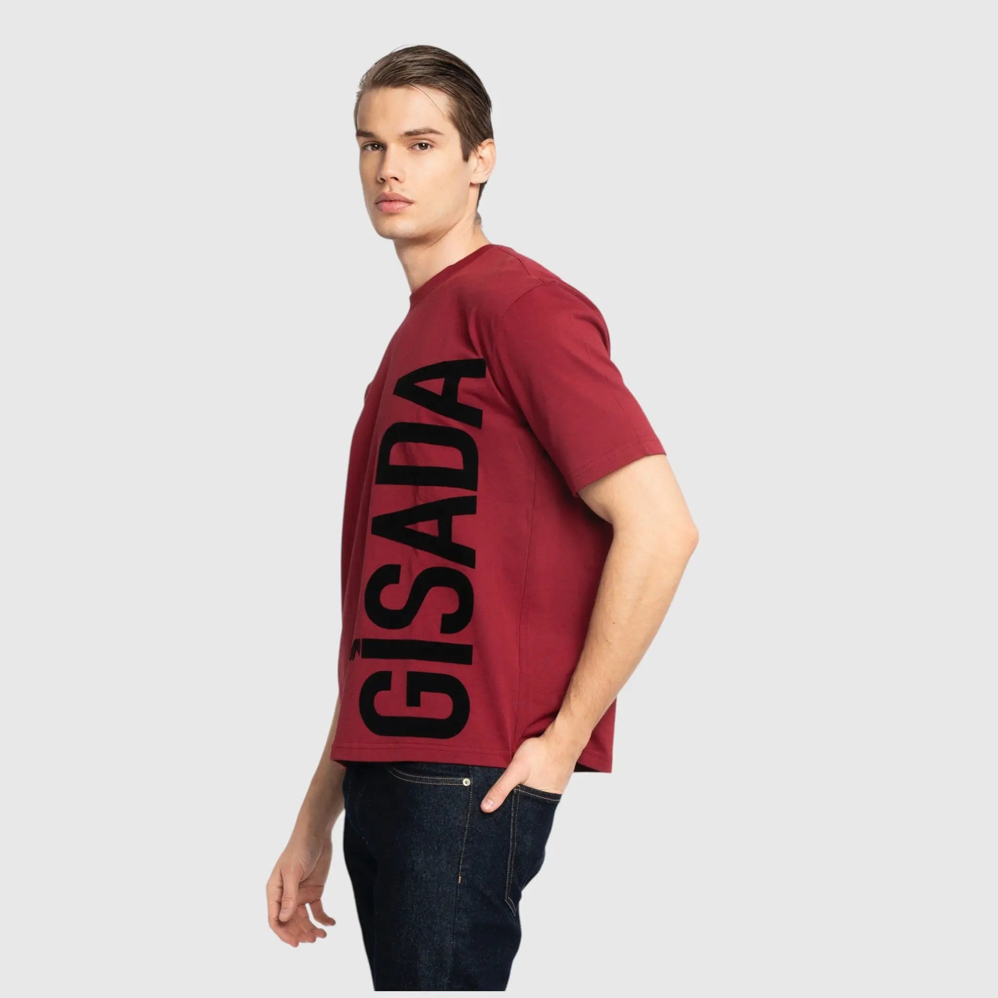 Oversized T-Shirt in Heavy Cotton with Large Side Logo Flock Print - Gisada.com