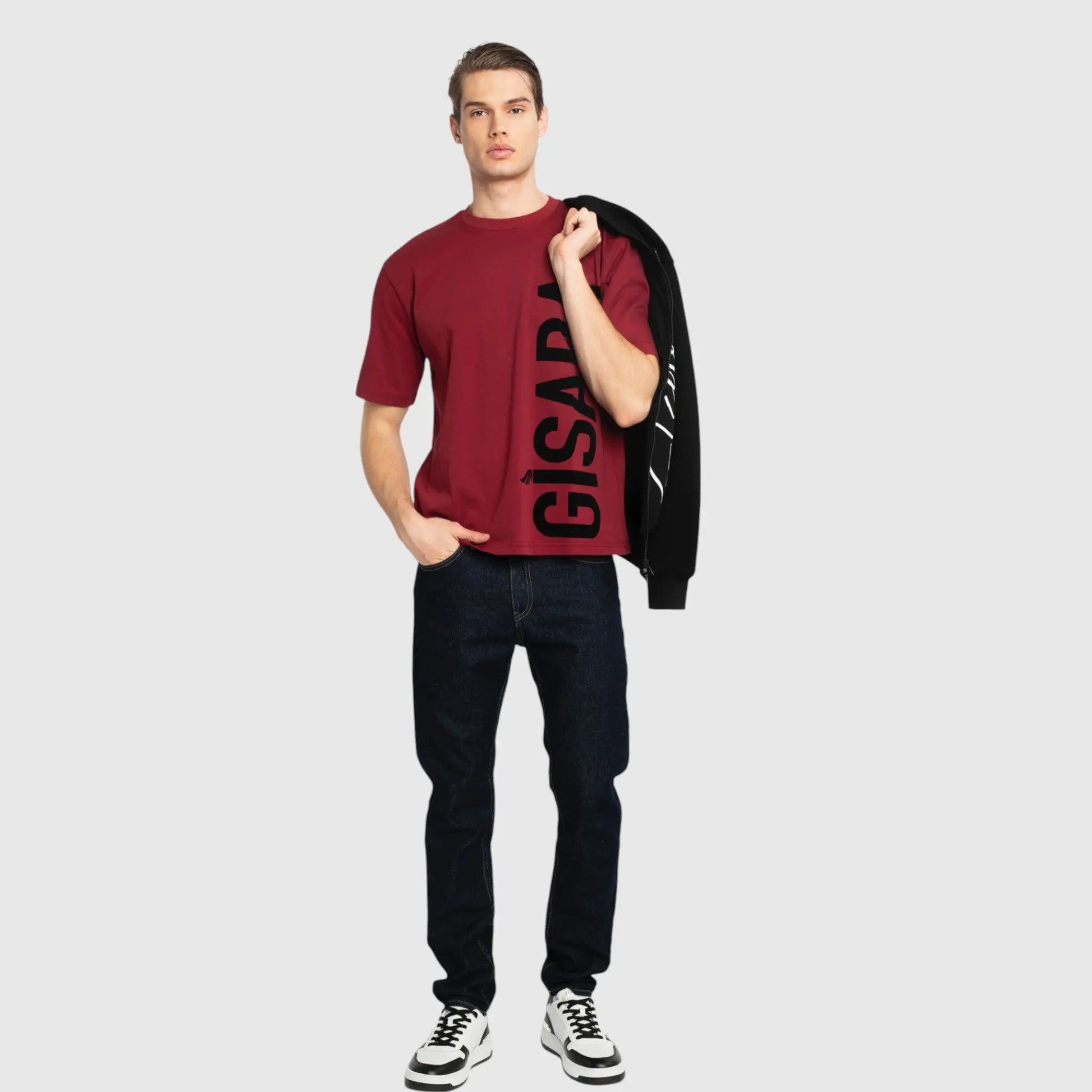 Oversized T-Shirt in Heavy Cotton with Large Side Logo Flock Print - Gisada.com