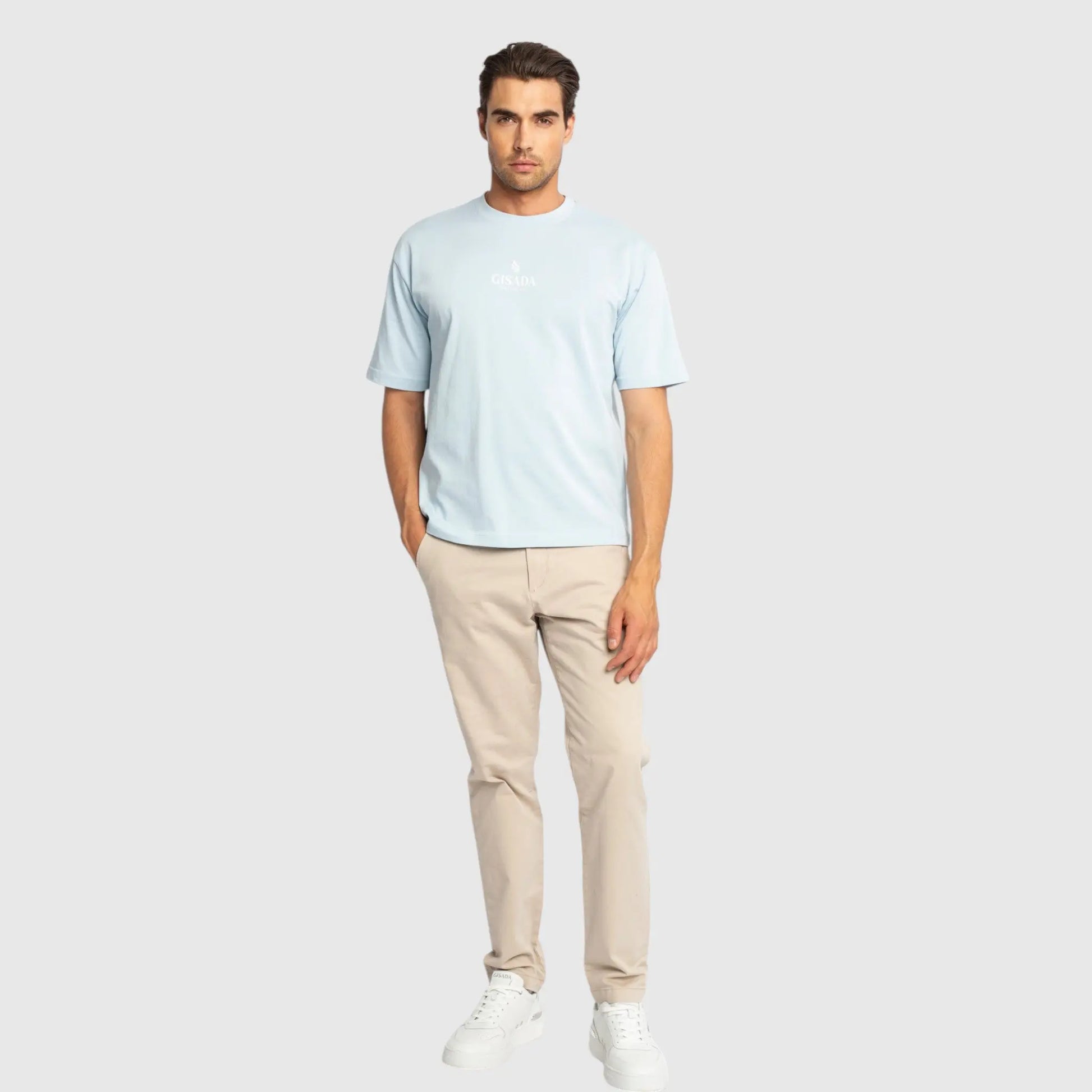 Oversized T-Shirt in Heavy Cotton with Small Central Printed Logo - Gisada.com