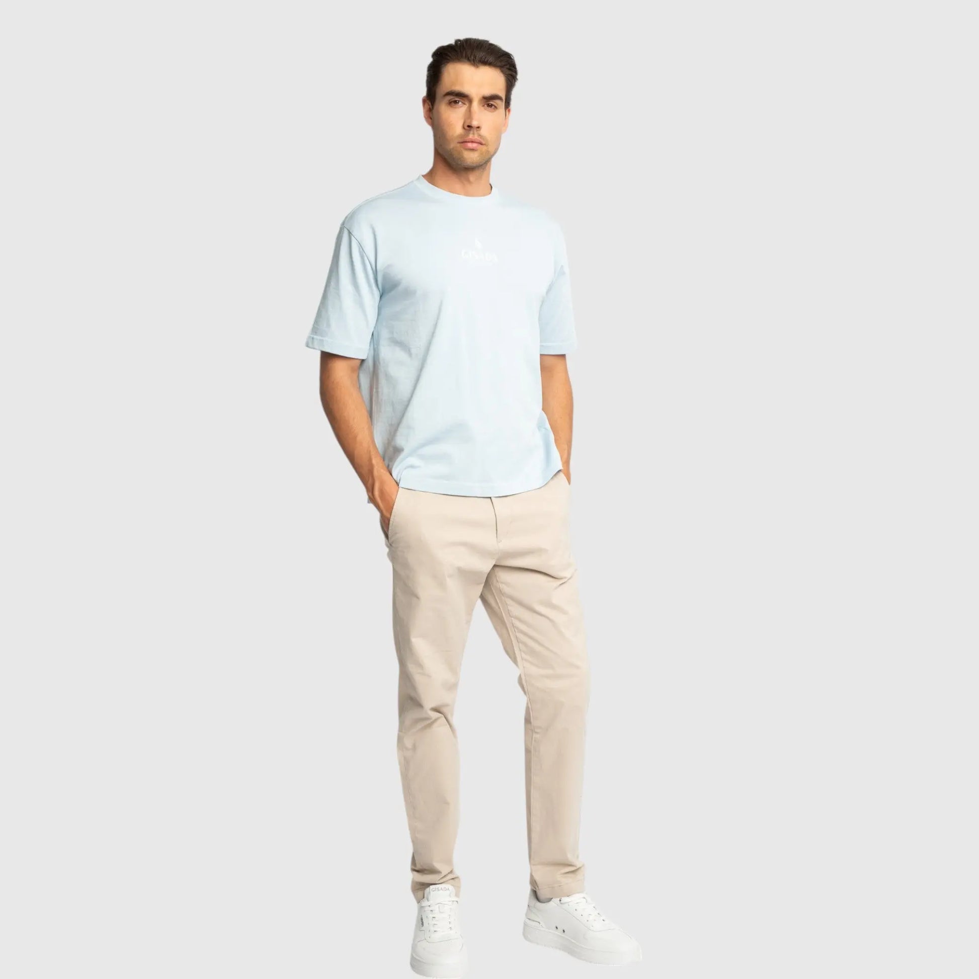 Oversized T-Shirt in Heavy Cotton with Small Central Printed Logo - Gisada.com
