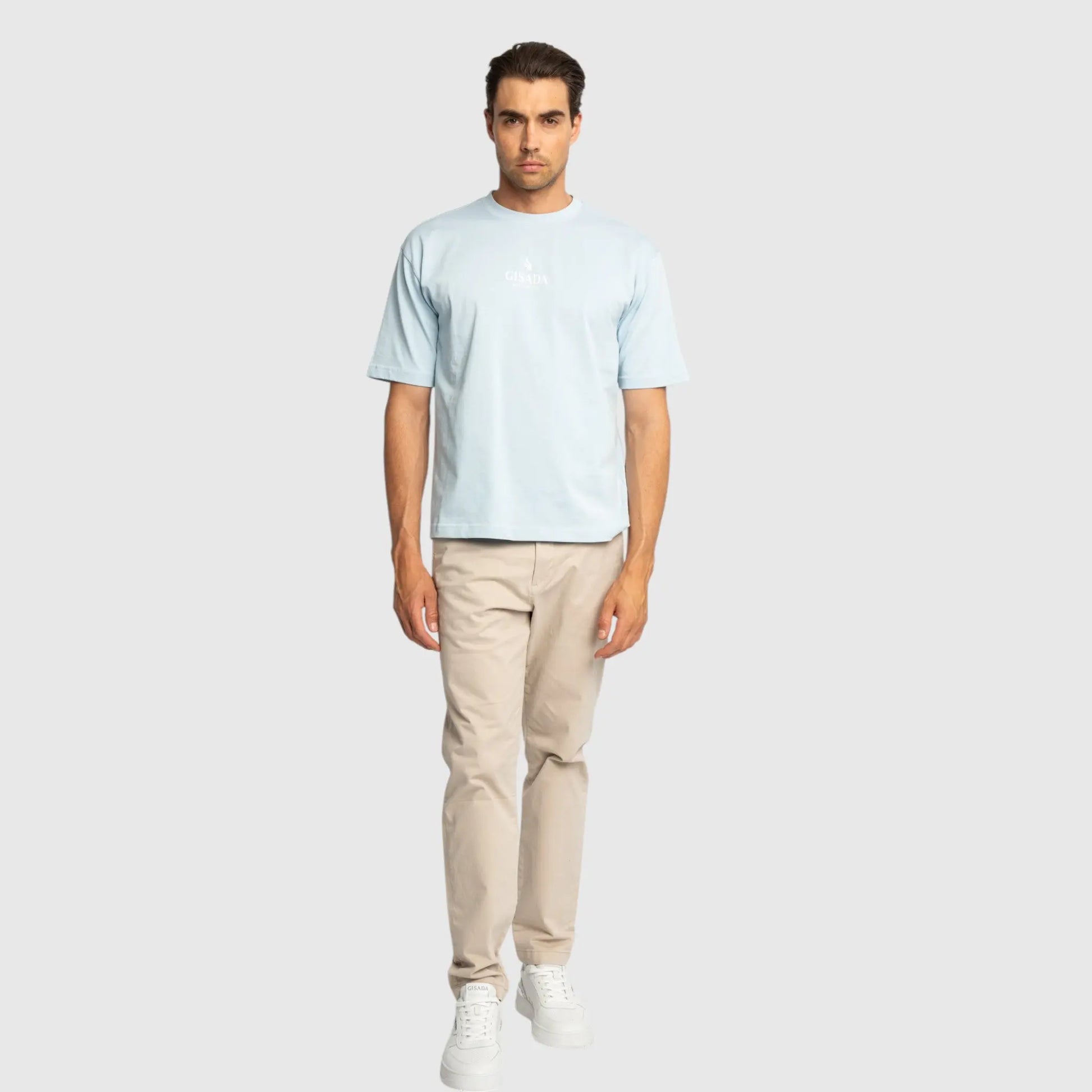 Oversized T-Shirt in Heavy Cotton with Small Central Printed Logo - Gisada.com