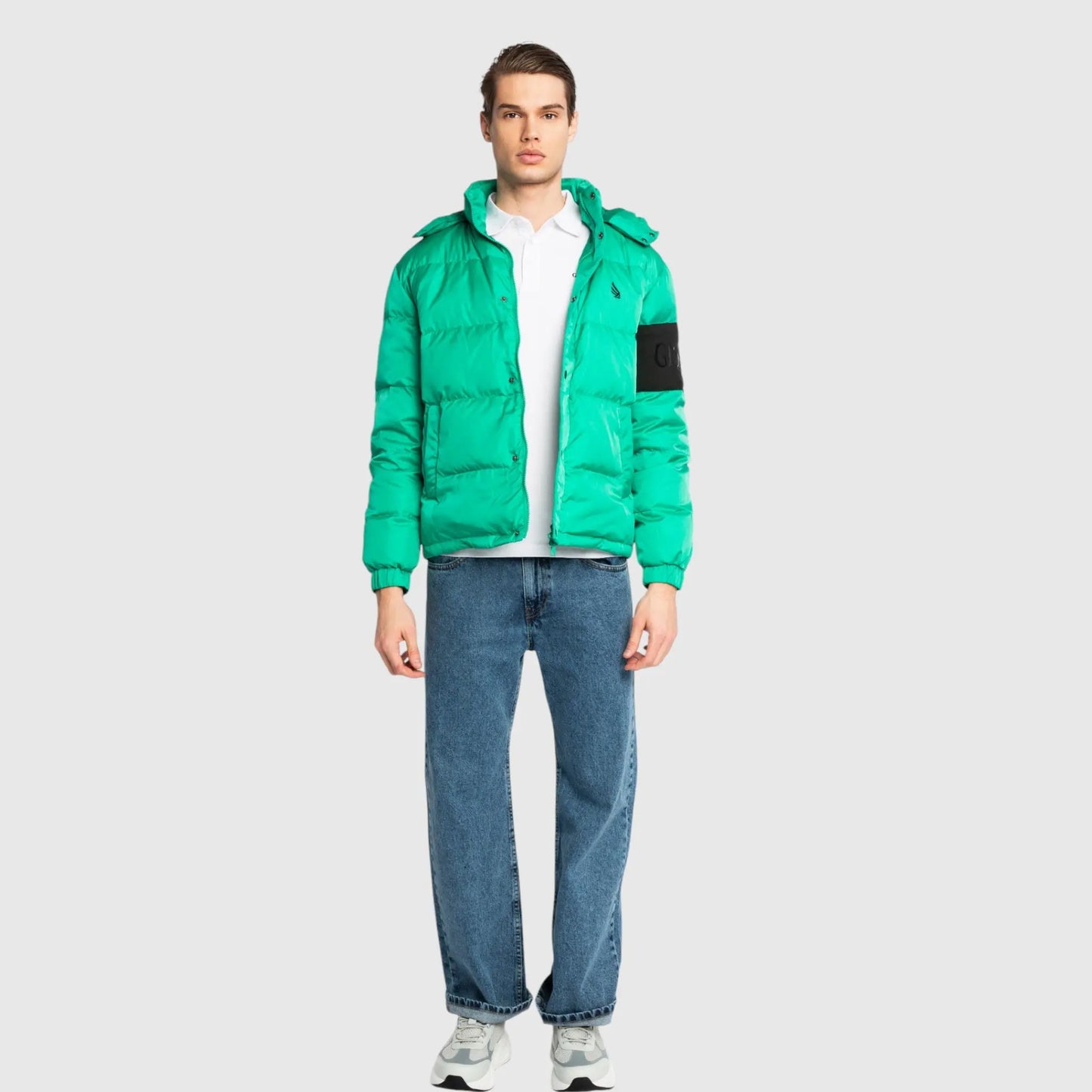 Puffer Down Jacket with Detachable Hood and Logo Patch on Back Gisada Jacket