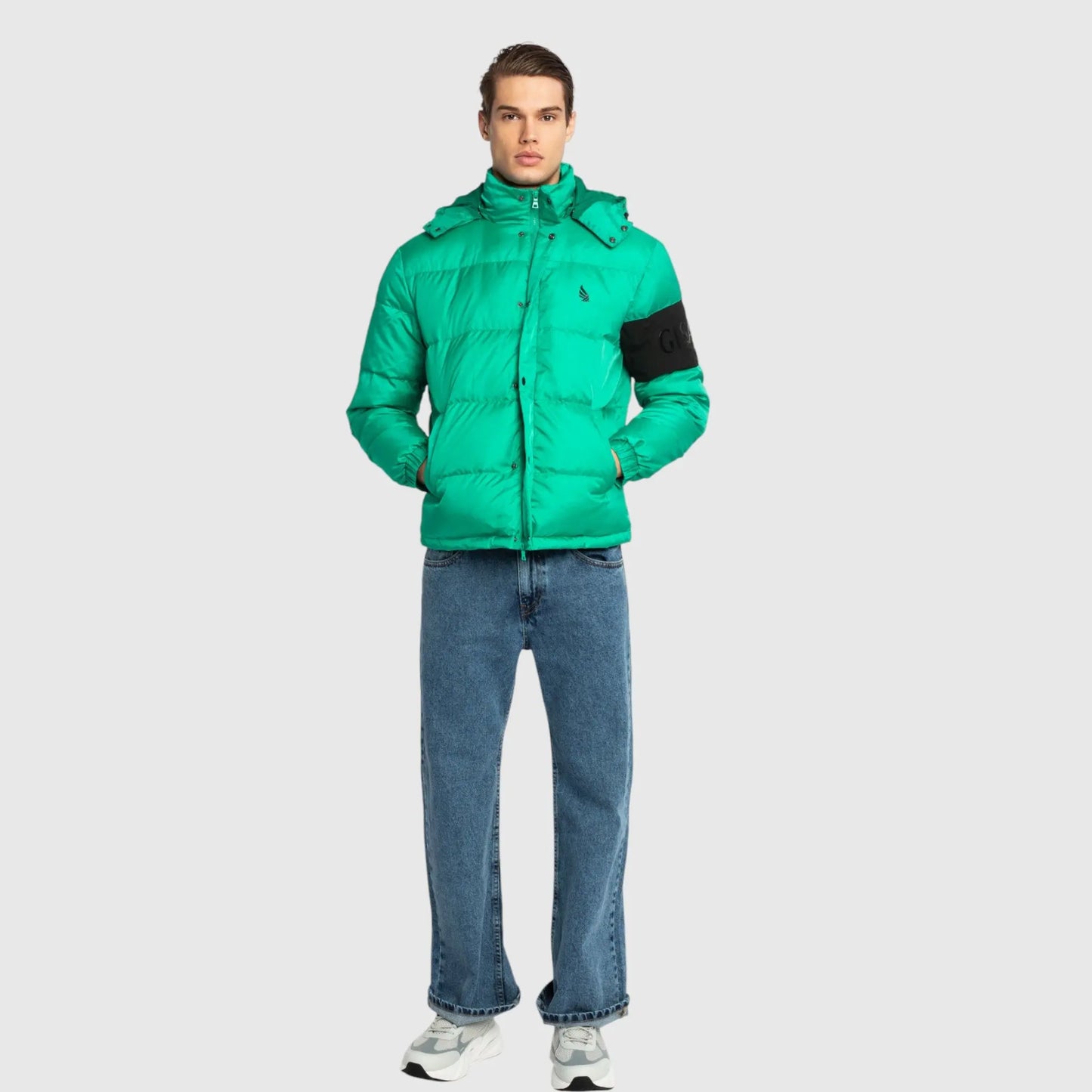 Puffer Down Jacket with Detachable Hood and Logo Patch on Back Gisada Jacket