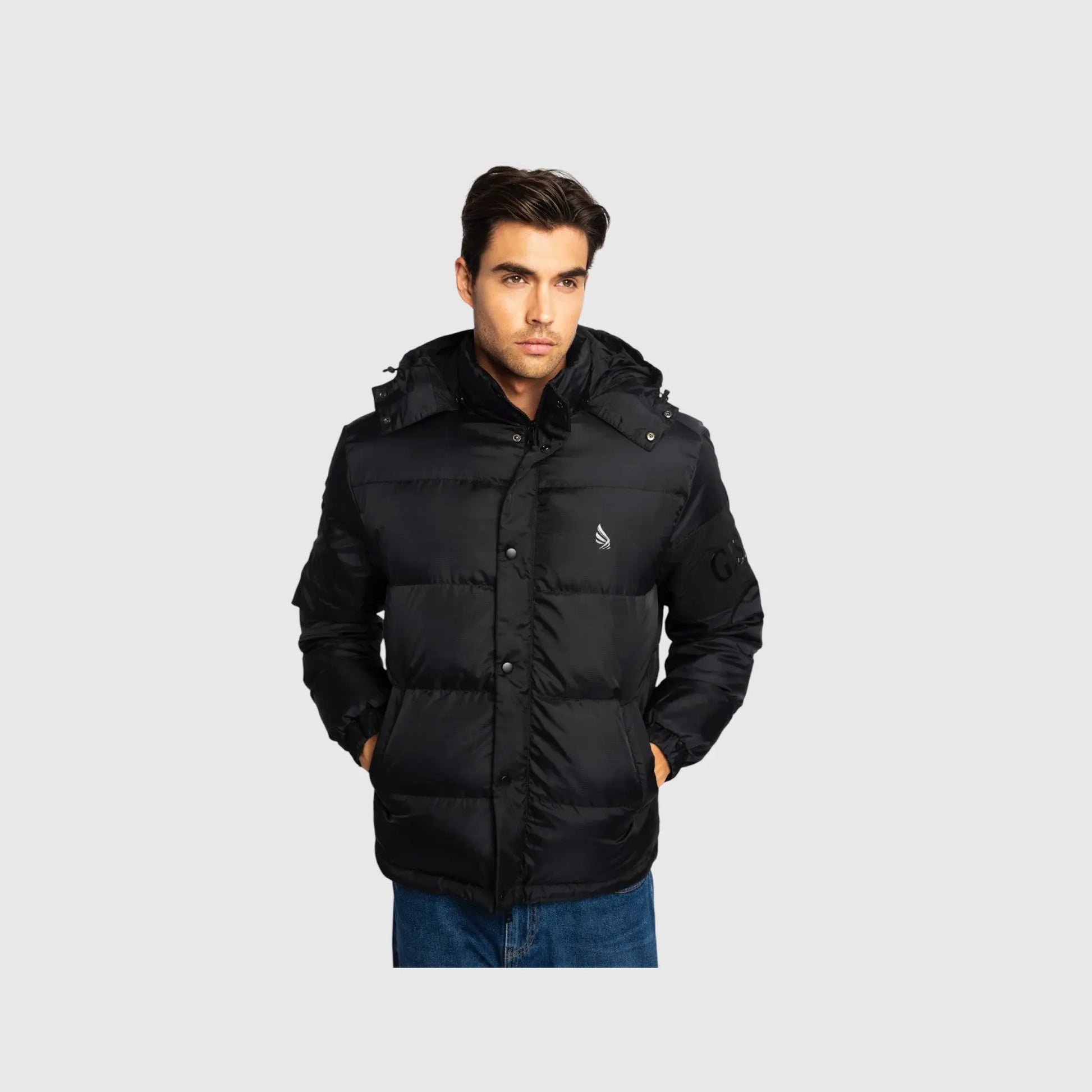 Puffer Down Jacket with Detachable Hood and Logo Patch on Back Gisada Jacket