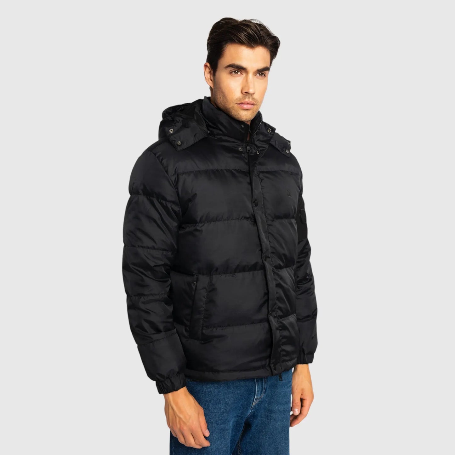 Puffer Down Jacket with Detachable Hood and Logo Patch on Back Gisada Jacket