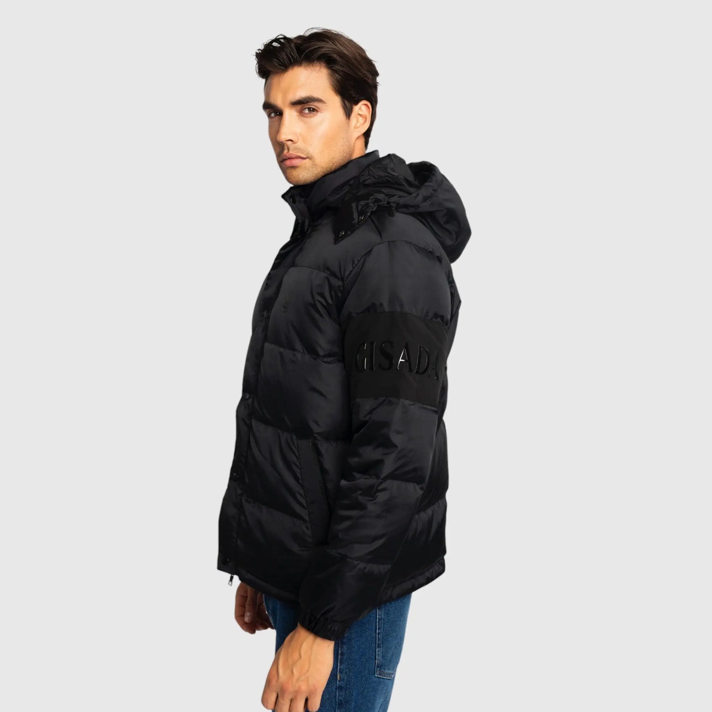 Puffer Down Jacket with Detachable Hood and Logo Patch on Back Gisada Jacket