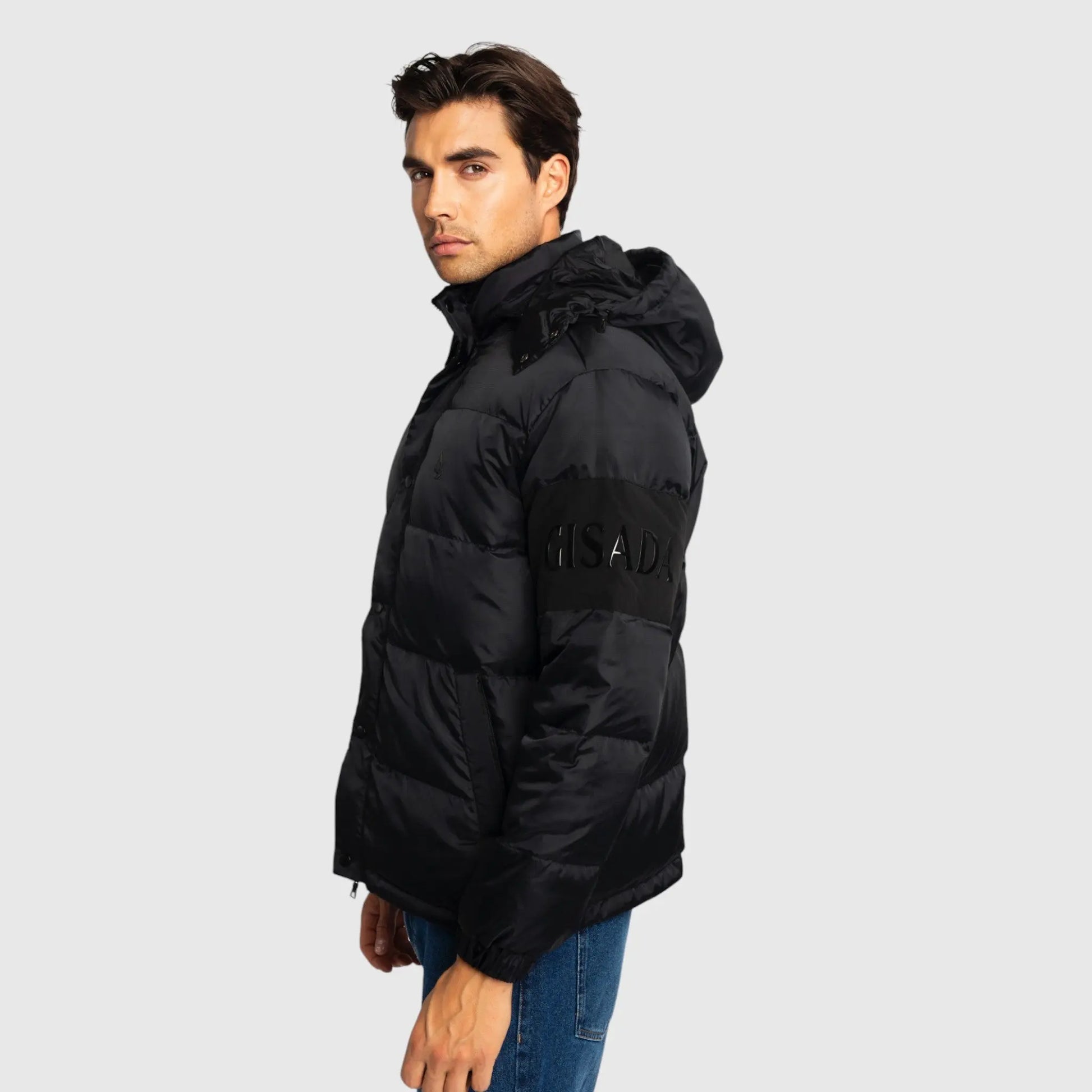 Puffer Down Jacket with Detachable Hood and Logo Patch on Back Gisada Jacket