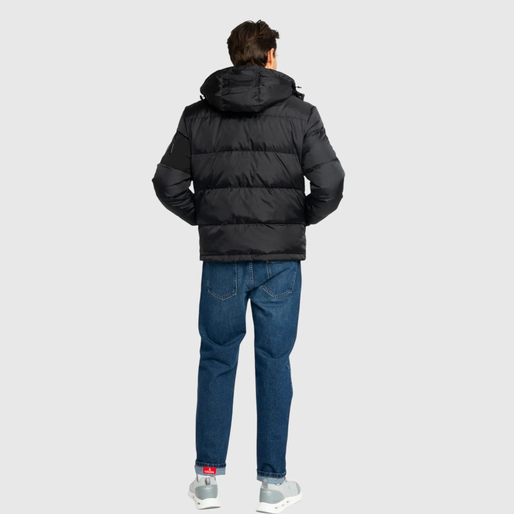 Puffer Down Jacket with Detachable Hood and Logo Patch on Back Gisada Jacket