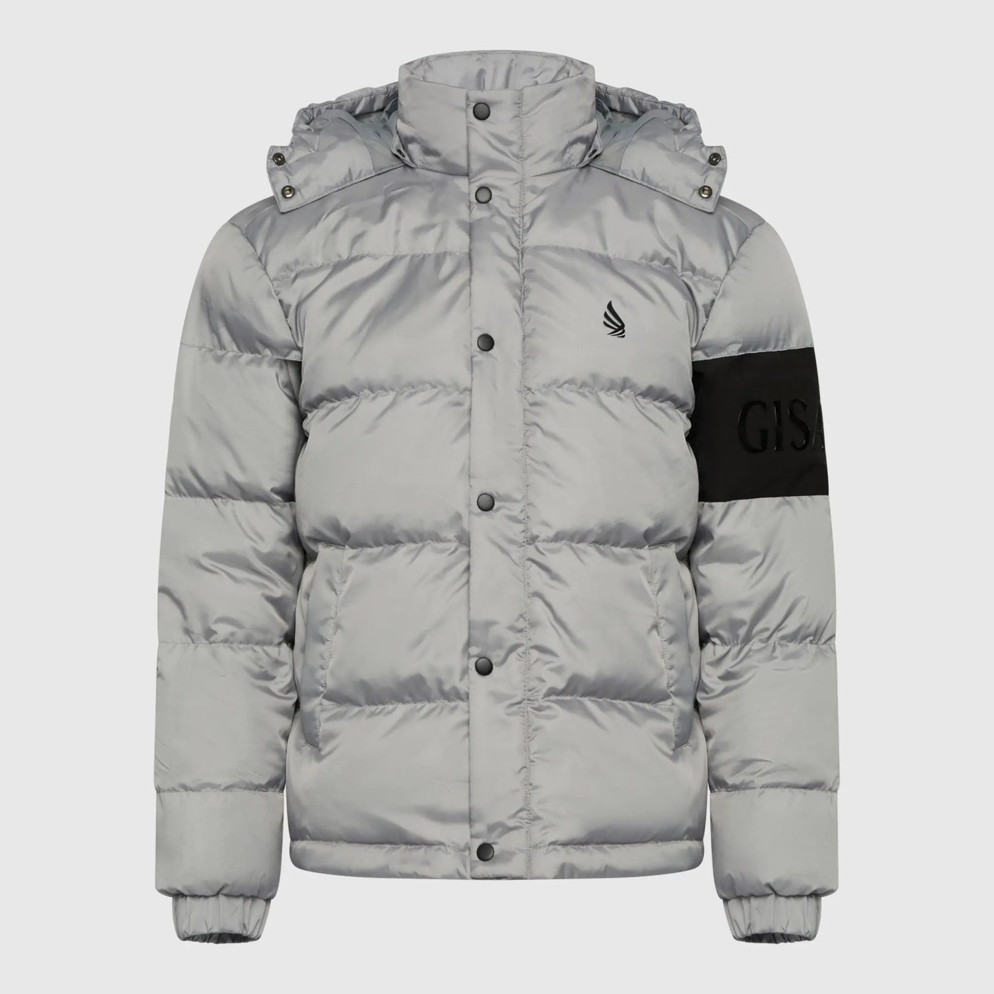 Puffer Down Jacket with Detachable Hood and Logo Patch on Back Gisada Jacket