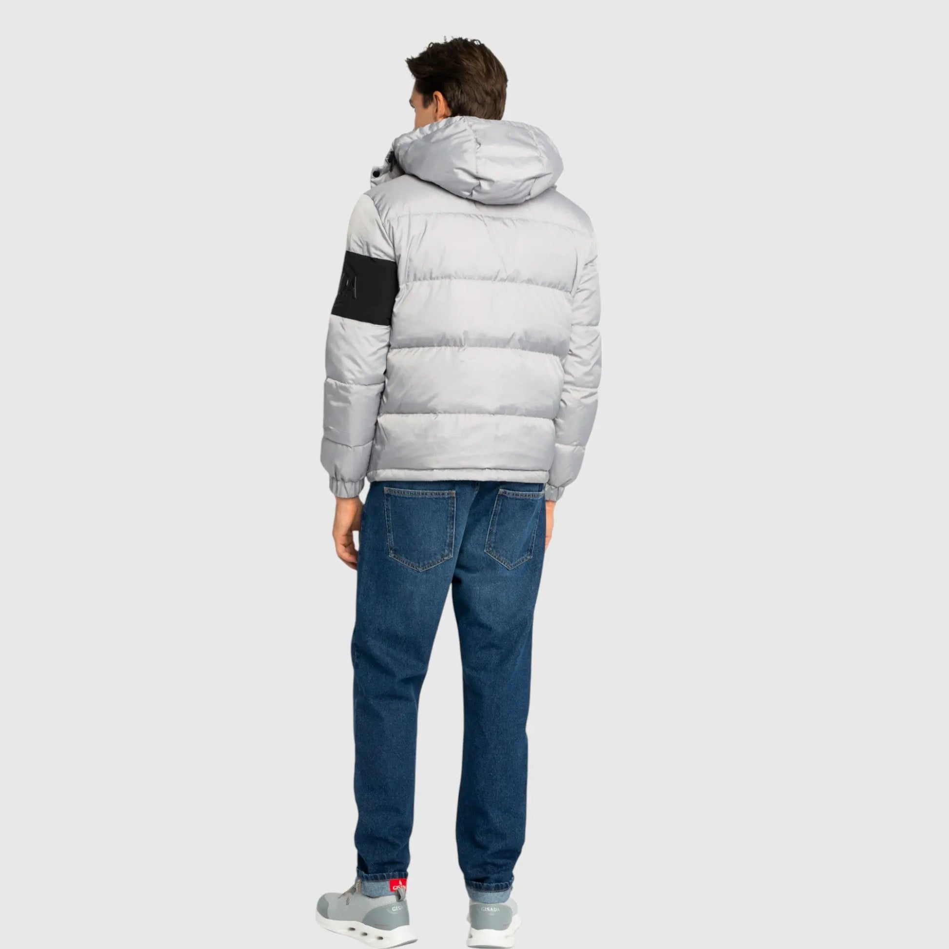 Puffer Down Jacket with Detachable Hood and Logo Patch on Back Gisada Jacket