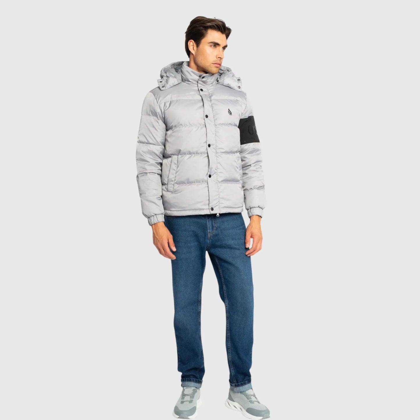 Puffer Down Jacket with Detachable Hood and Logo Patch on Back Gisada Jacket
