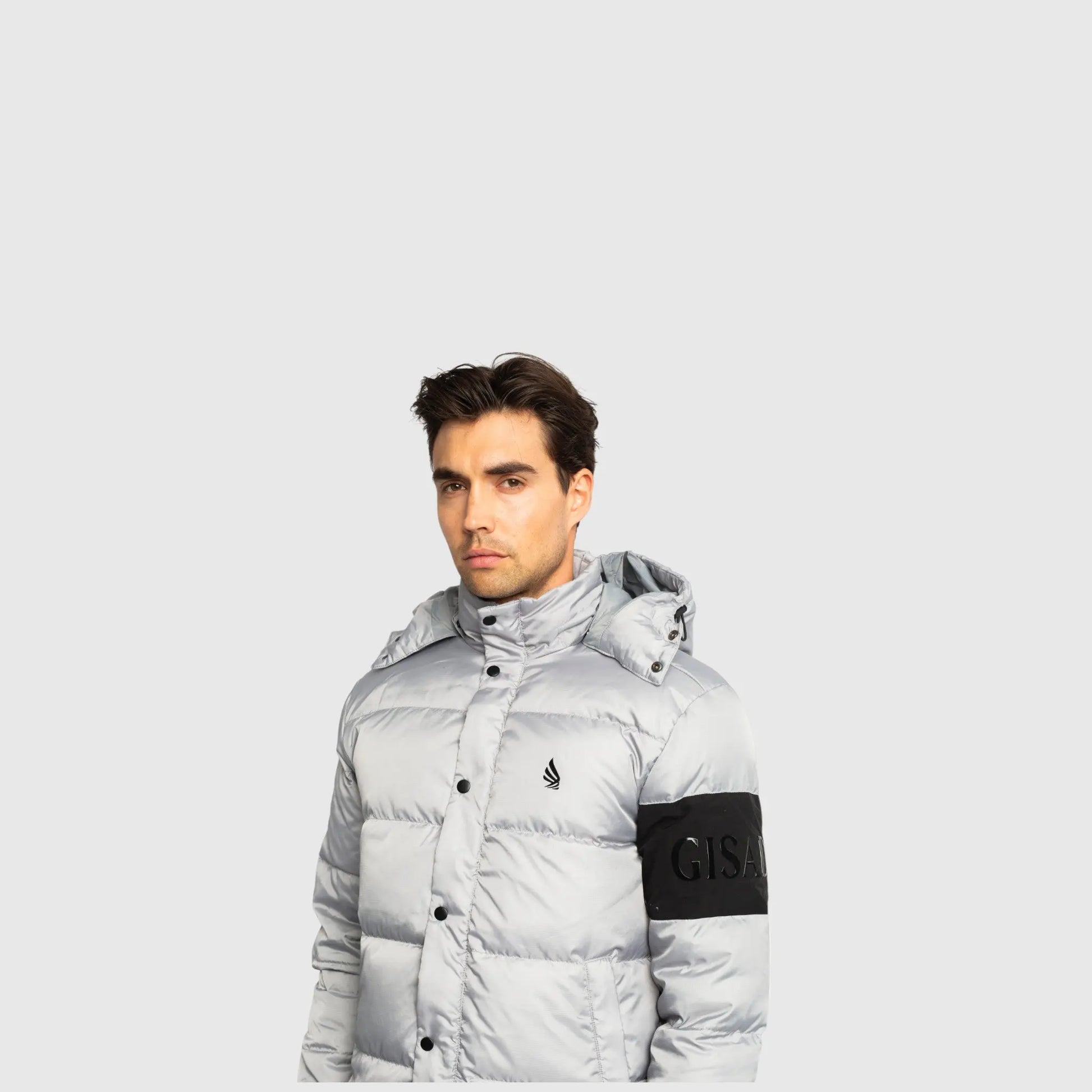 Puffer Down Jacket with Detachable Hood and Logo Patch on Back Gisada Jacket