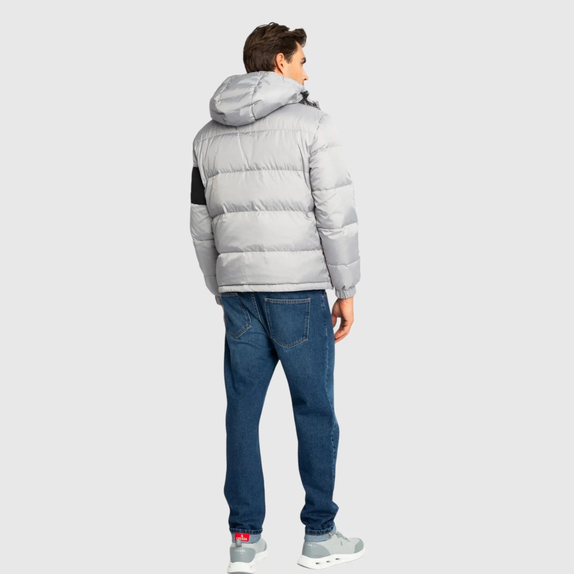 Puffer Down Jacket with Detachable Hood and Logo Patch on Back Gisada Jacket