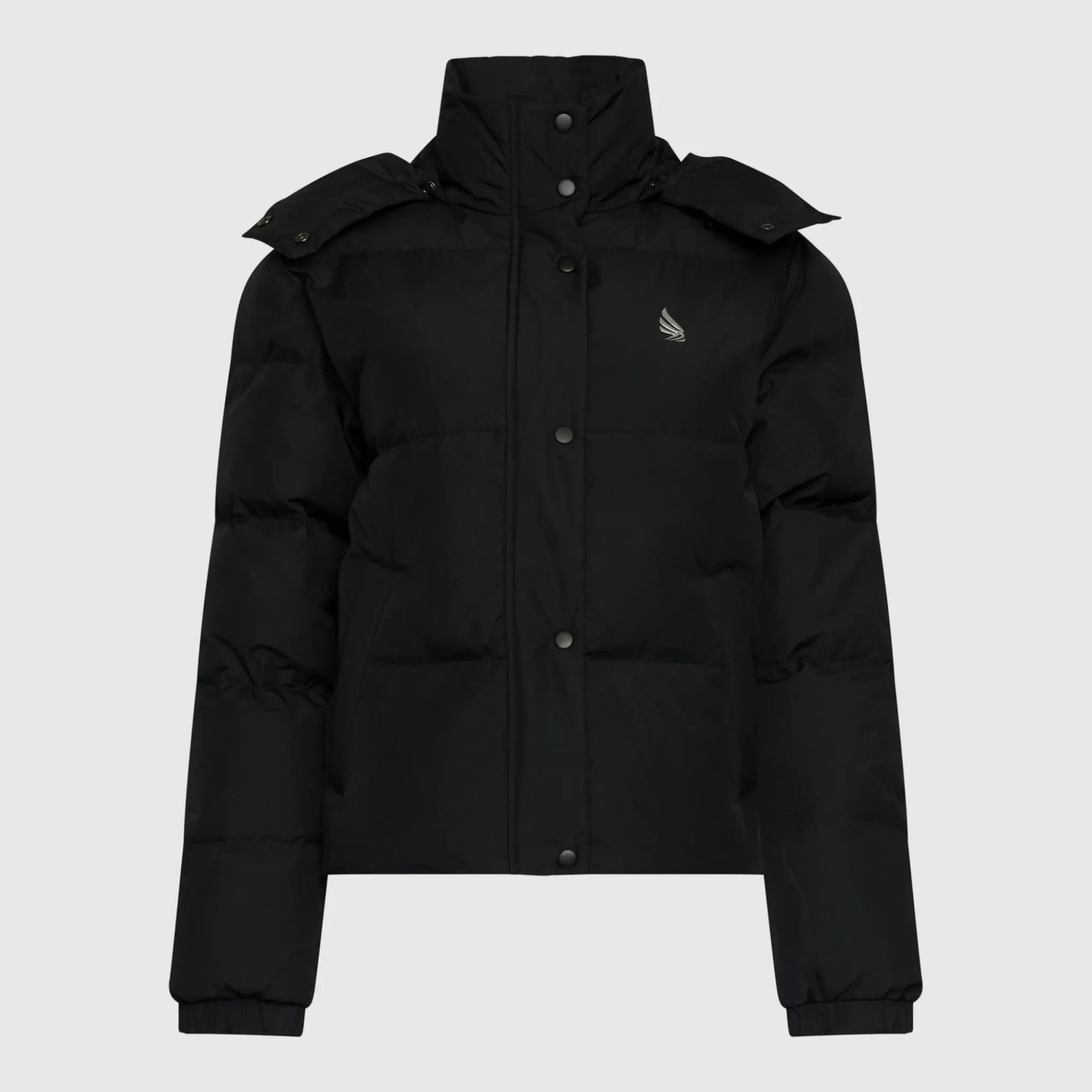 Puffer Down Jacket with Detachable Hood and Logo Print - Gisada.com