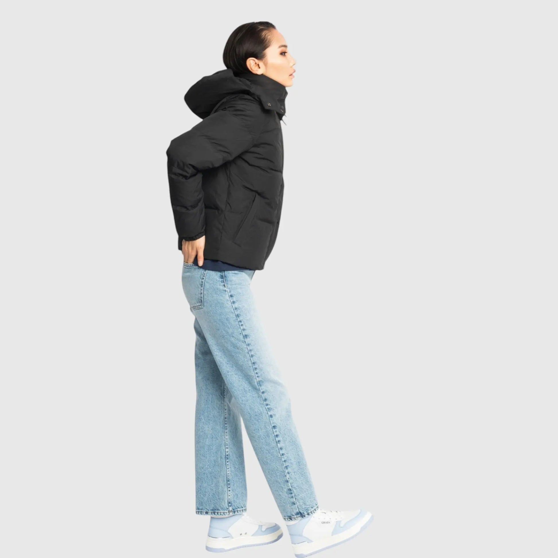 Puffer Down Jacket with Detachable Hood and Logo Print - Gisada.com