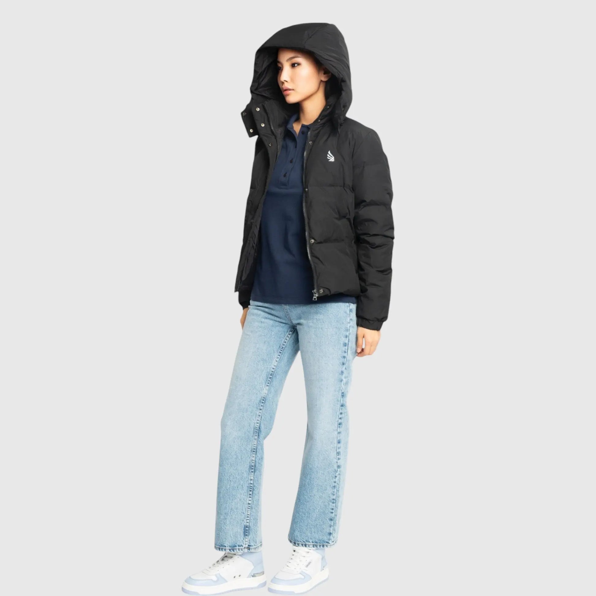 Puffer Down Jacket with Detachable Hood and Logo Print - Gisada.com