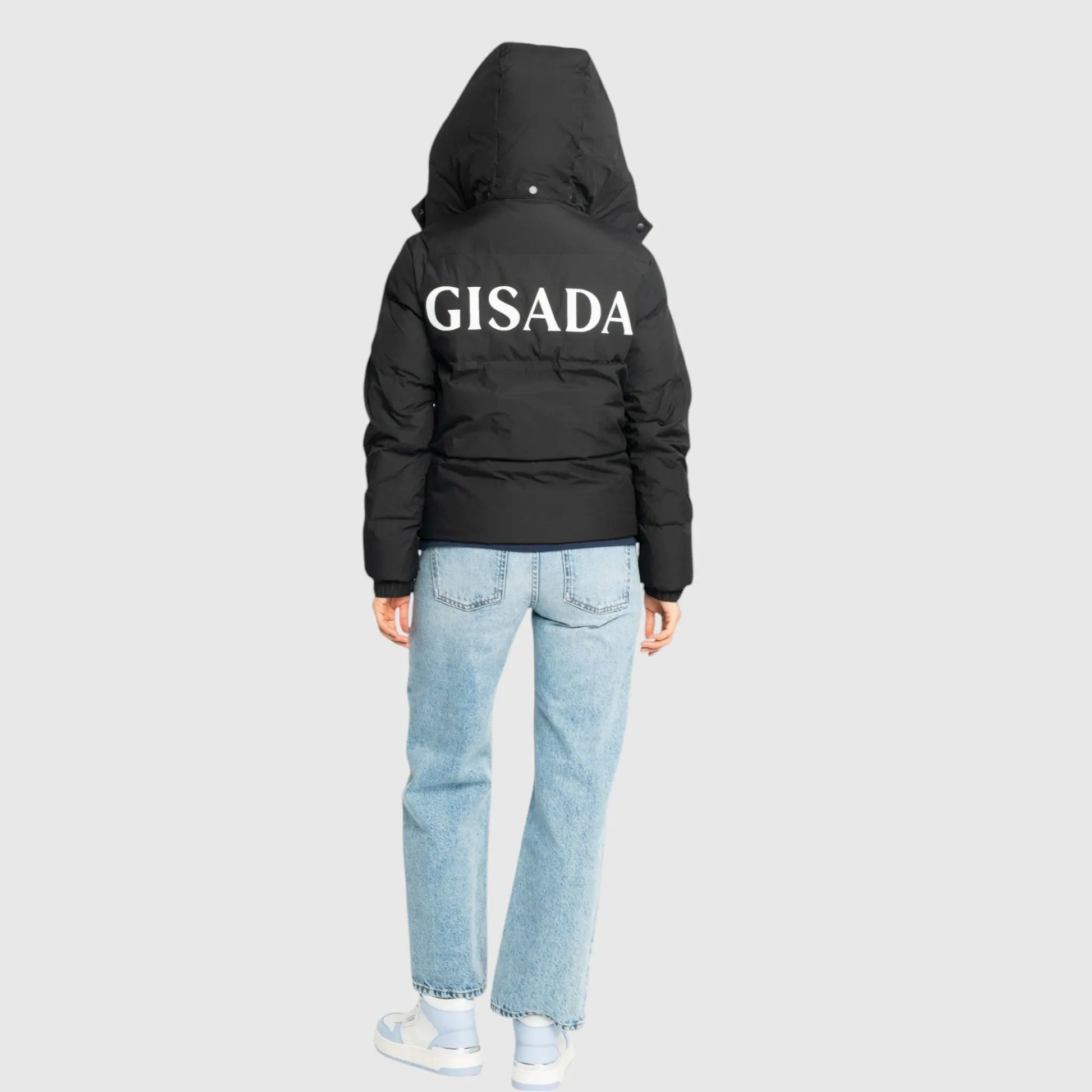 Puffer Down Jacket with Detachable Hood and Logo Print - Gisada.com