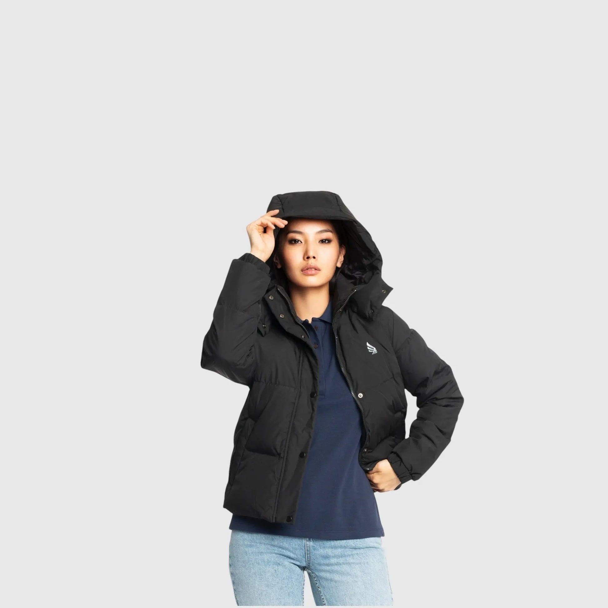 Puffer Down Jacket with Detachable Hood and Logo Print - Gisada.com