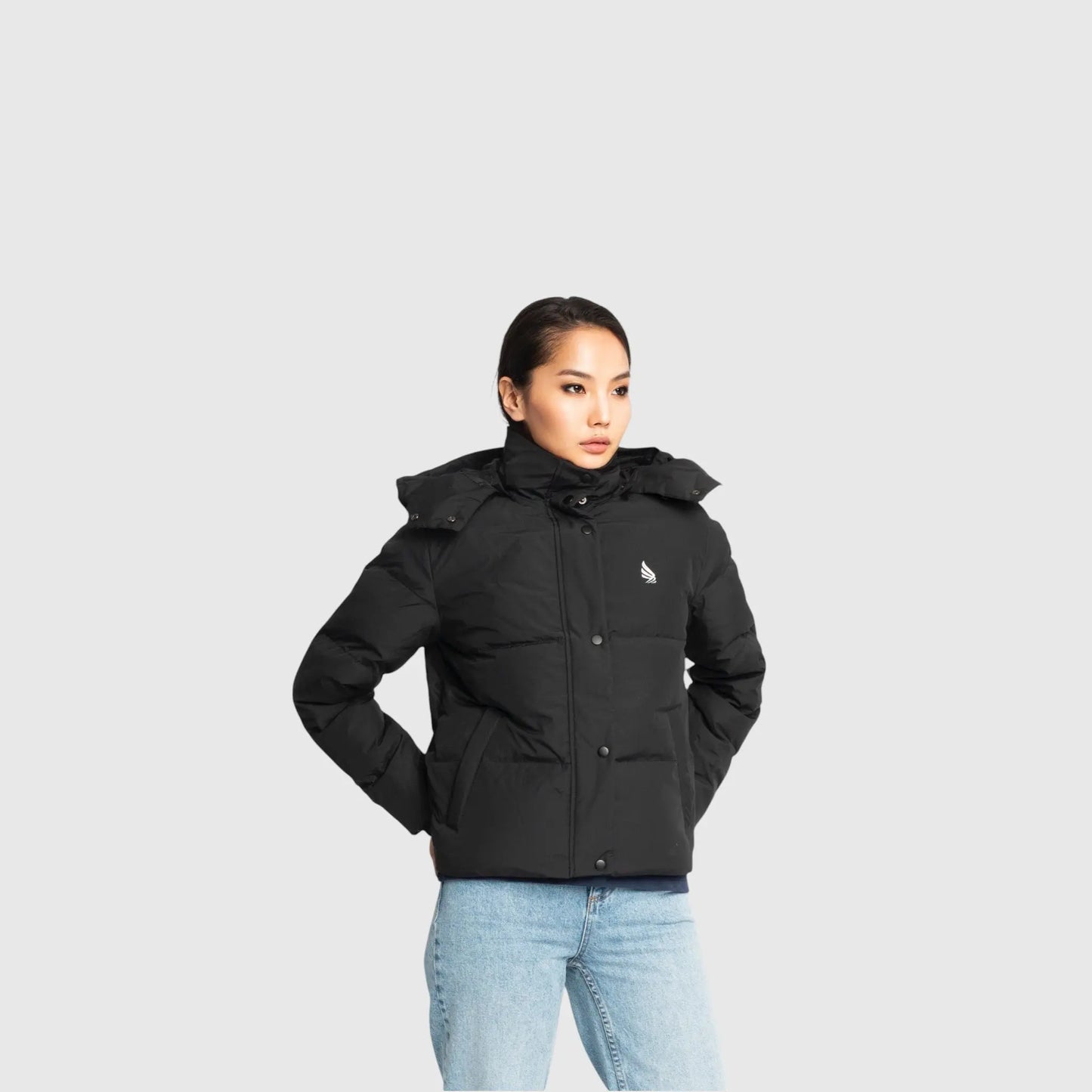 Puffer Down Jacket with Detachable Hood and Logo Print - Gisada.com