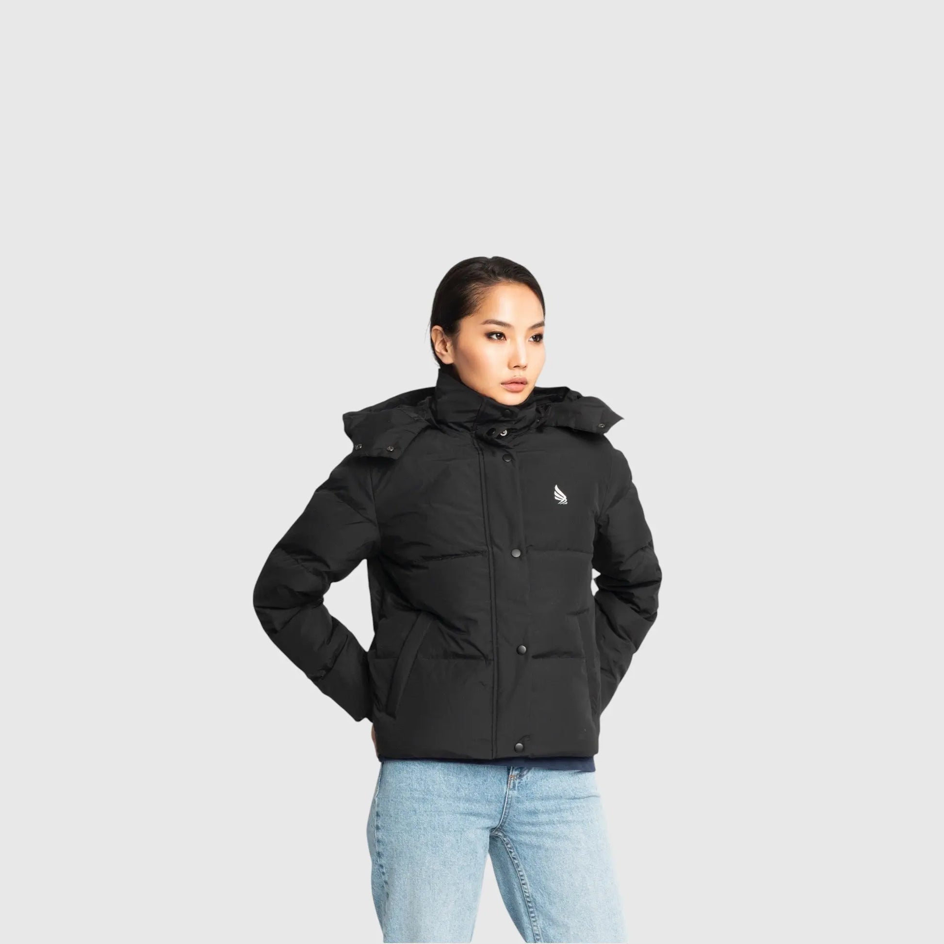 Puffer Down Jacket with Detachable Hood and Logo Print - Gisada.com