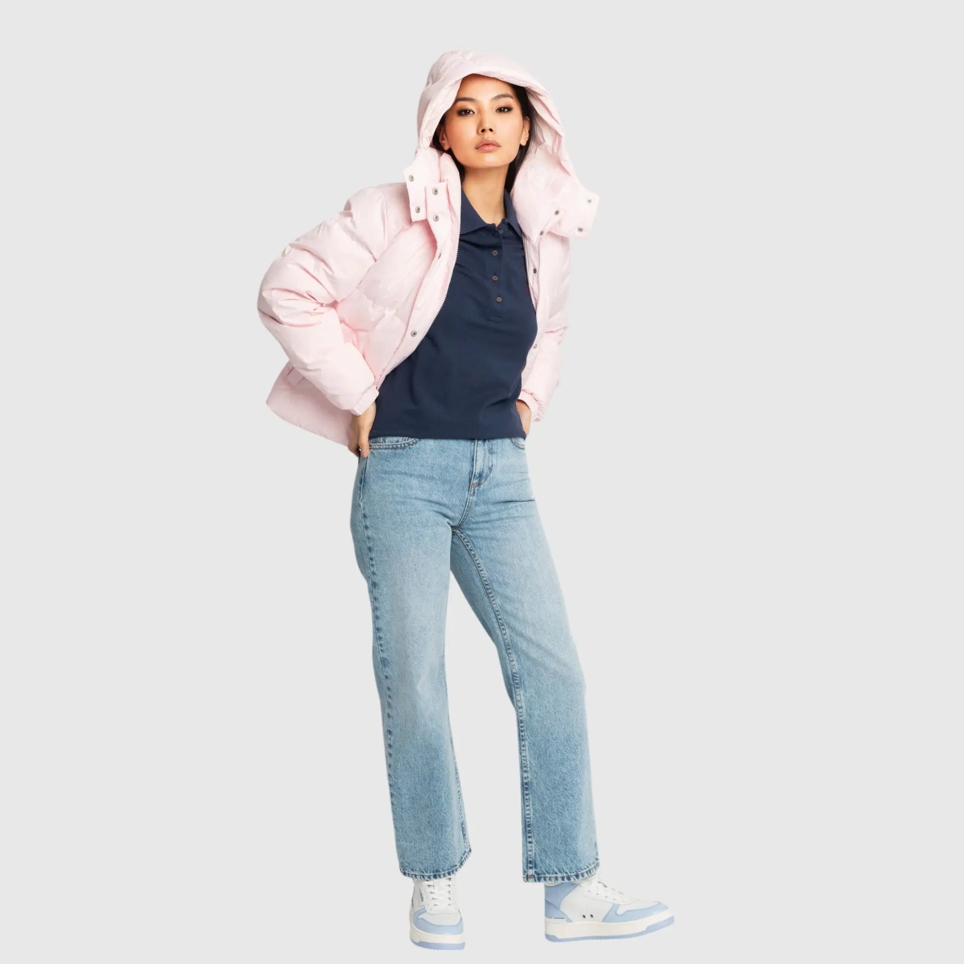 Puffer Down Jacket with Detachable Hood and Logo Print Gisada Jacket