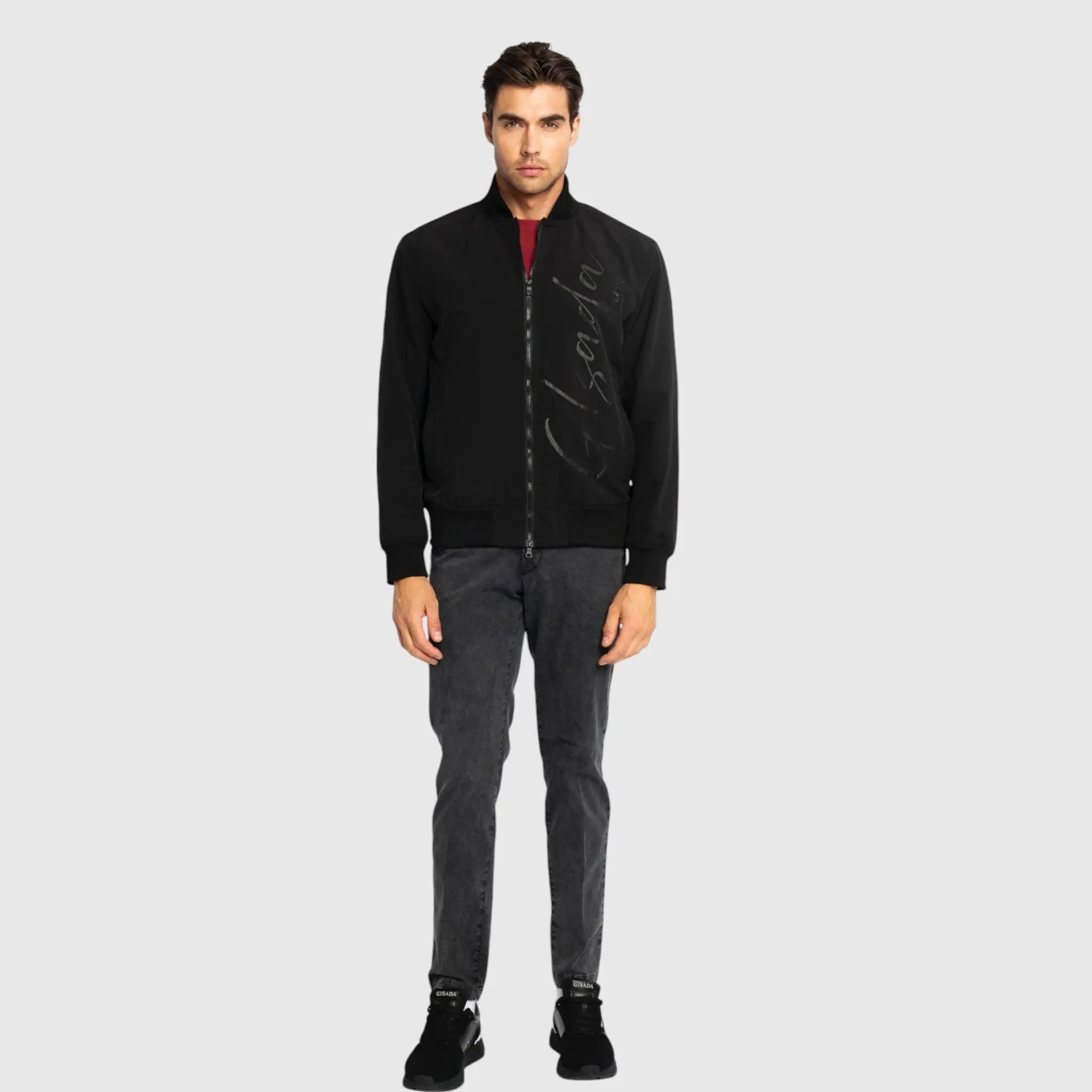 Regular Fit Bomber Jacket in Nylon with Cursive Print Gisada Jacket